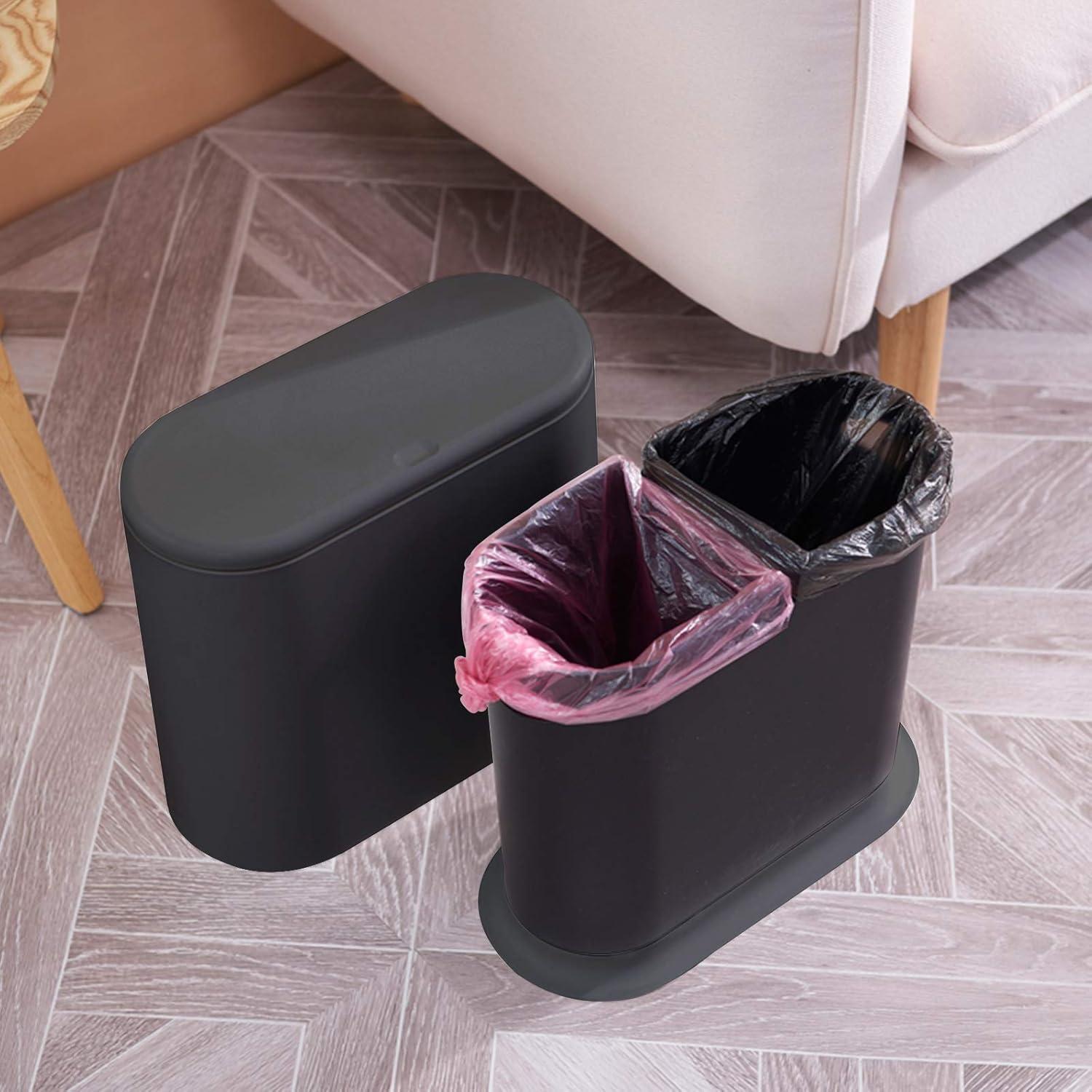 Matte Black Plastic Rectangular Bathroom Trash Can with Swing Lid