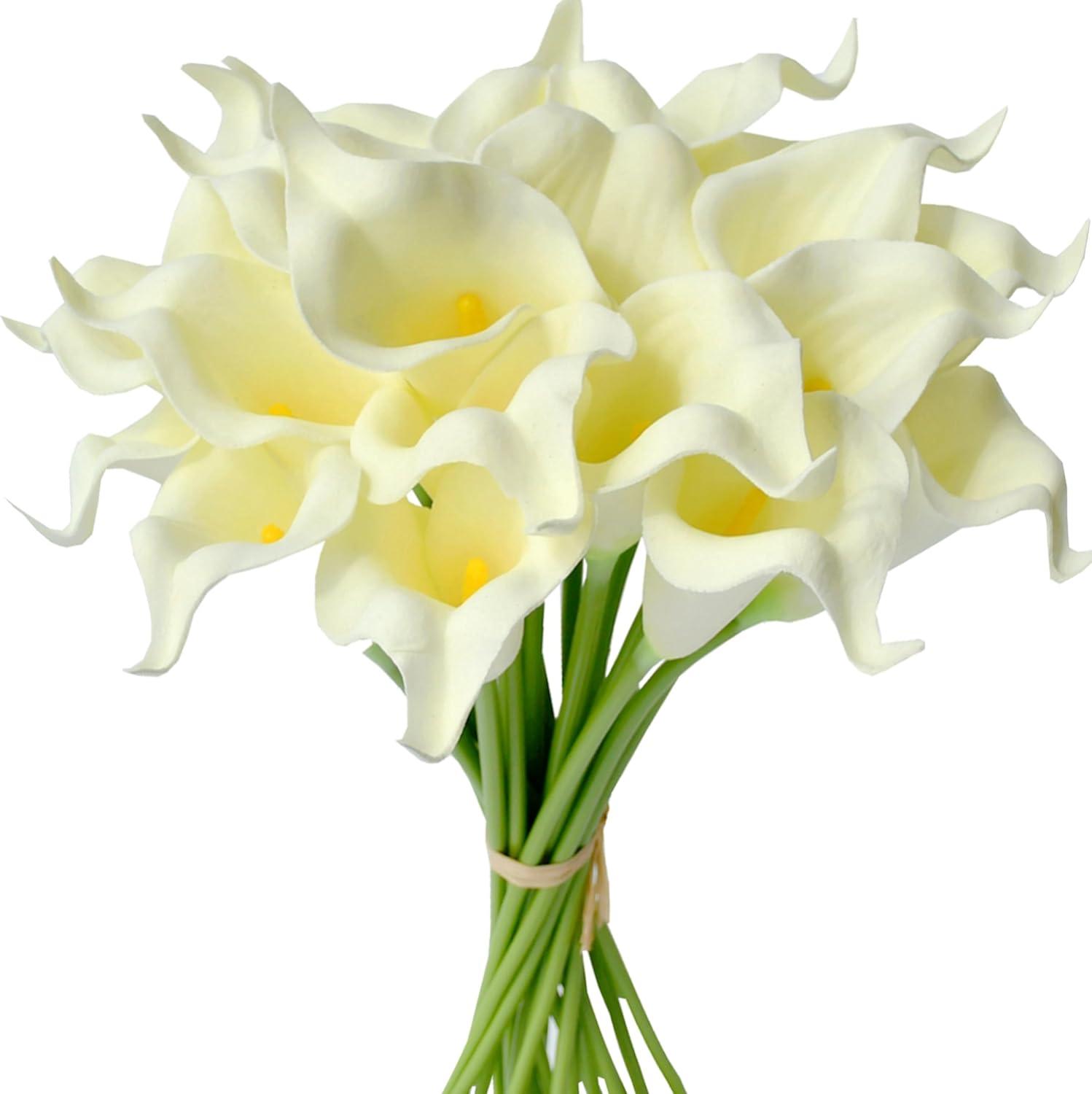 Namzi -a 20pcs Fake Flowers Artificial Calla Lily Silk Flowers 13.4 Inch for Mother's Day Easter Home Kitchen and Wedding (White)