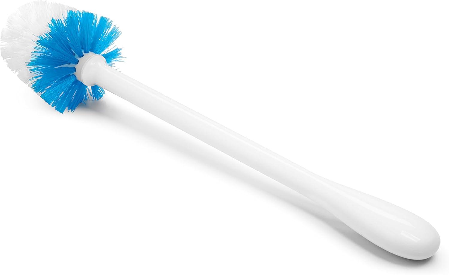 White Compact Toilet Brush with Holder and Ergonomic Handle