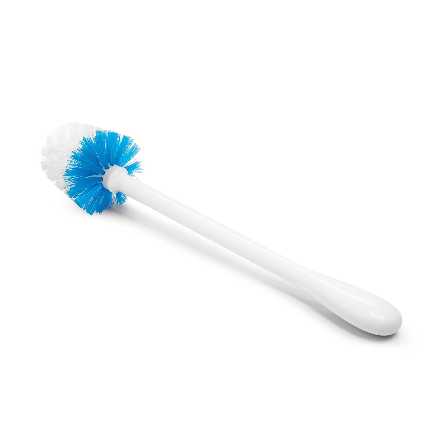 White Compact Toilet Brush with Holder and Ergonomic Handle