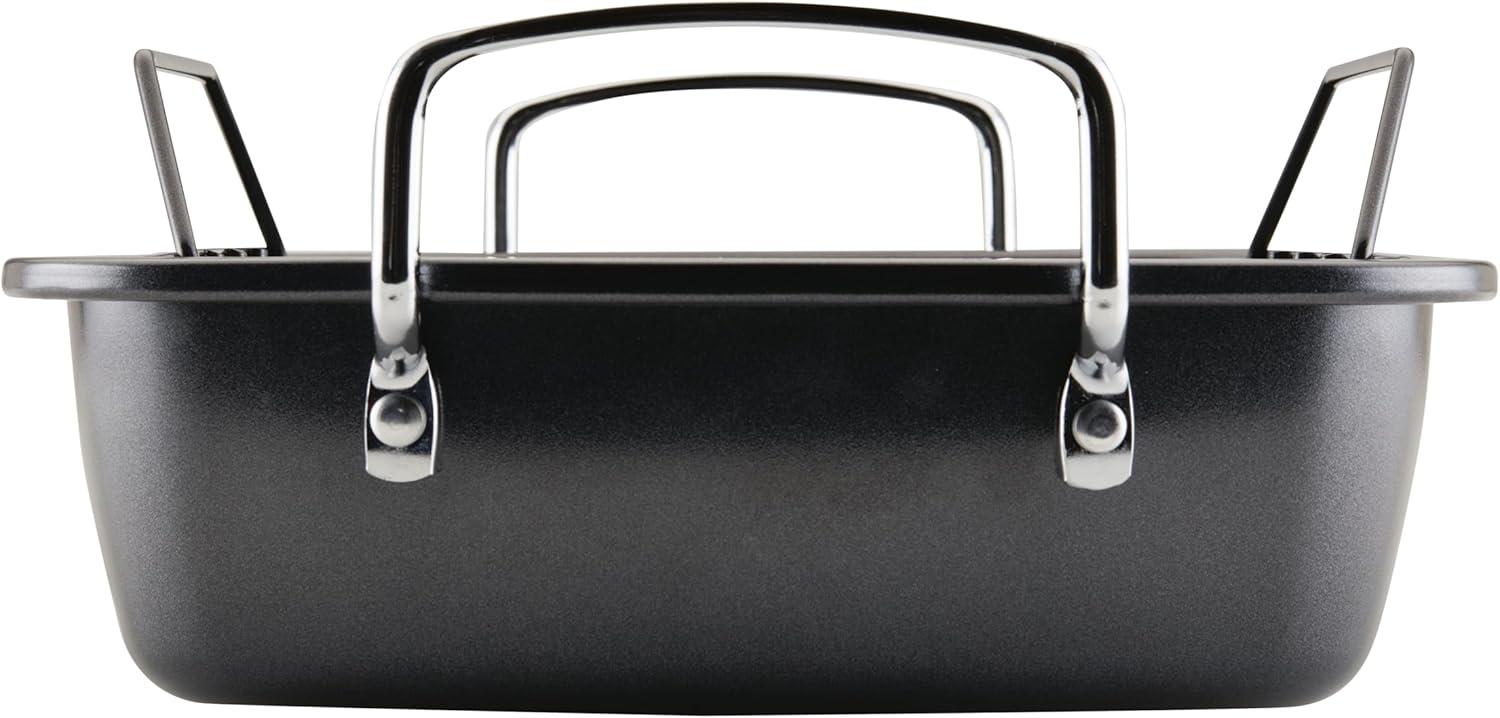 Black Nonstick Steel Roasting Pan with Rack and Handles, 17x13 Inch