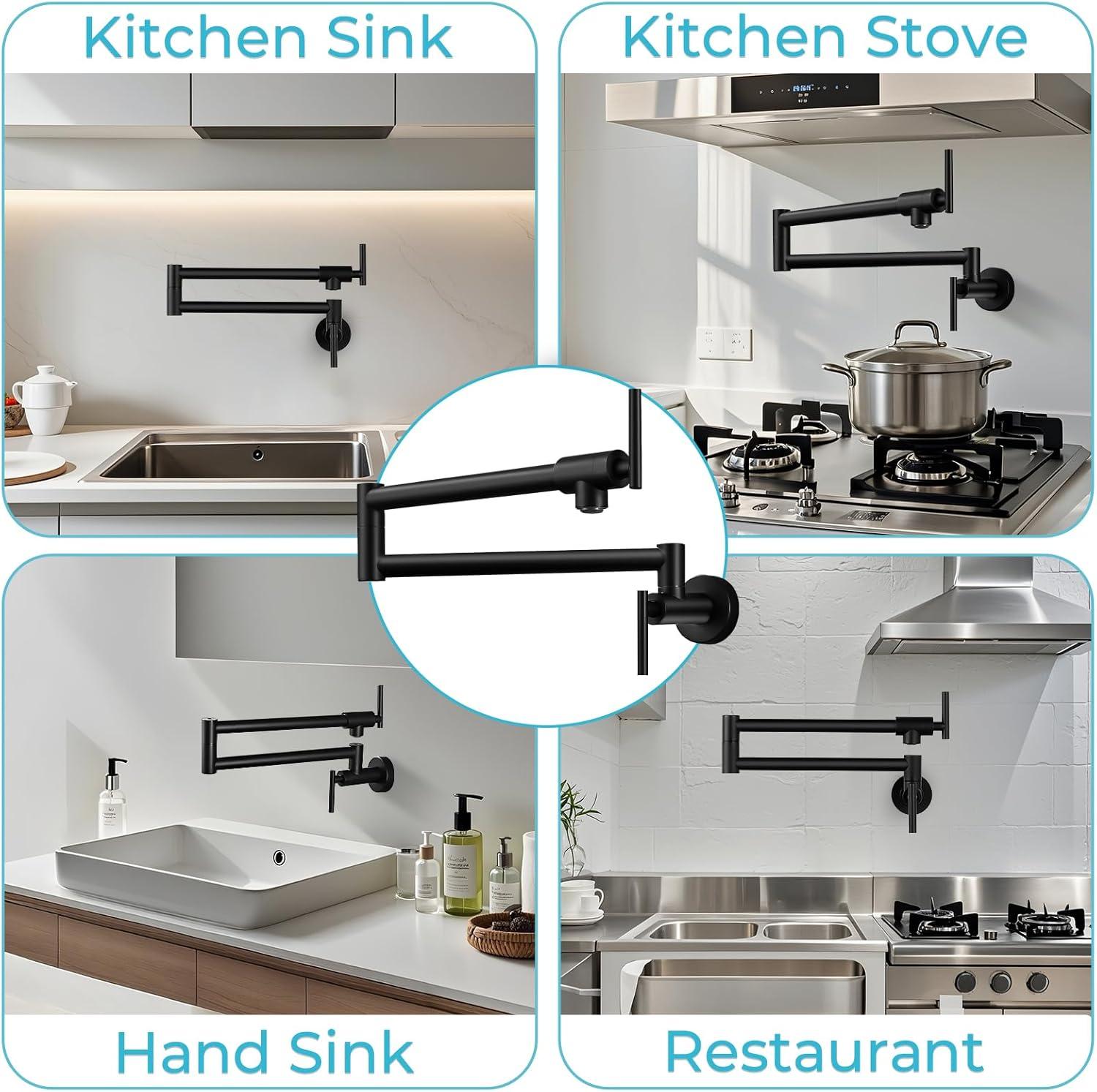 Matte Black Stainless Steel Wall Mount Pot Filler Faucet