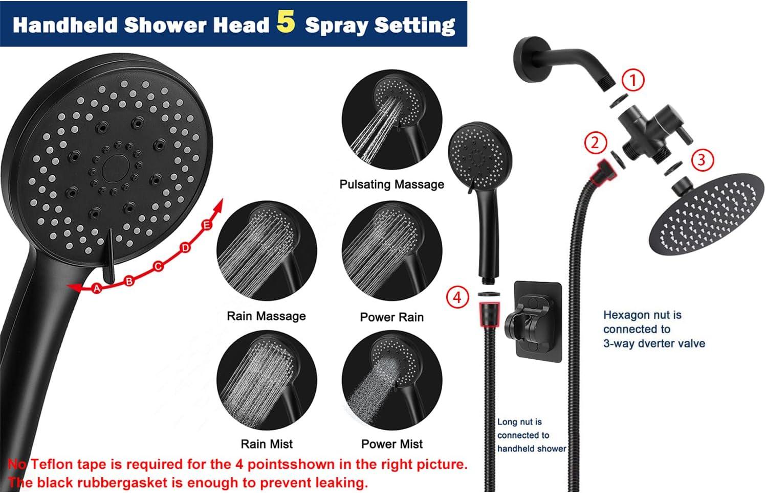 Matte Black 8" Rain Shower Head with Handheld Filter Combo