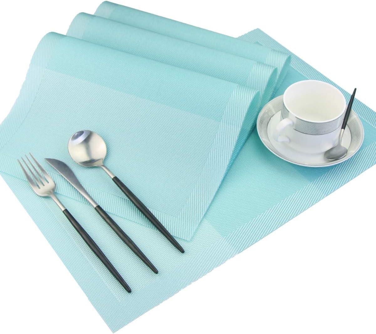 pigchcy Placemats, Heat Insulation Non Slip Plastic Placemats, Washable Easy to Clean Woven Vinyl Kitchen Stain Resistant Placemats for Dining Table Set of 6 (Sky Blue)