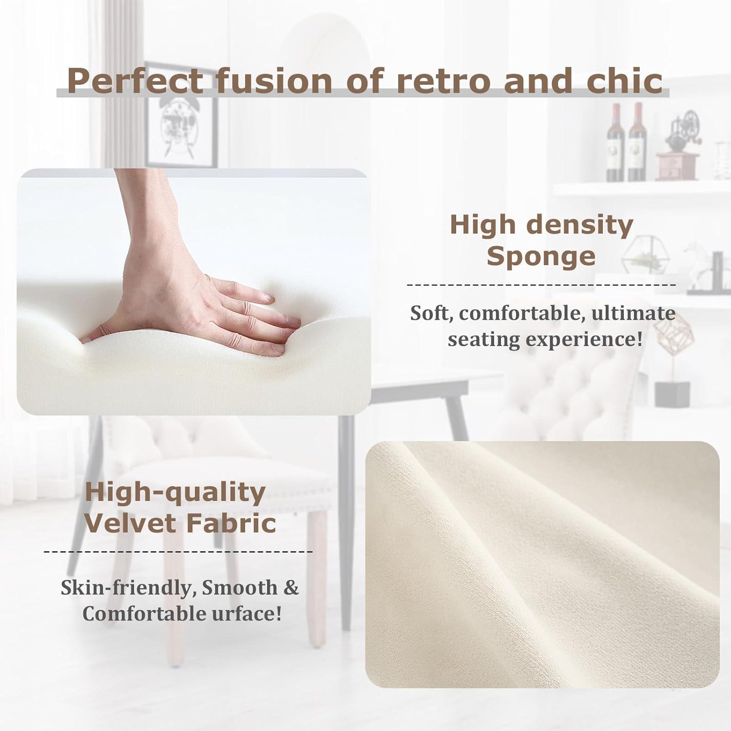 SoarFlash Velvet Dining Chairs Set of 4, Tall Back Side Chair, Modern Upholstered High-end Tufted Side Chair with Button Back Ring, Solid Wood Legs (Beige)