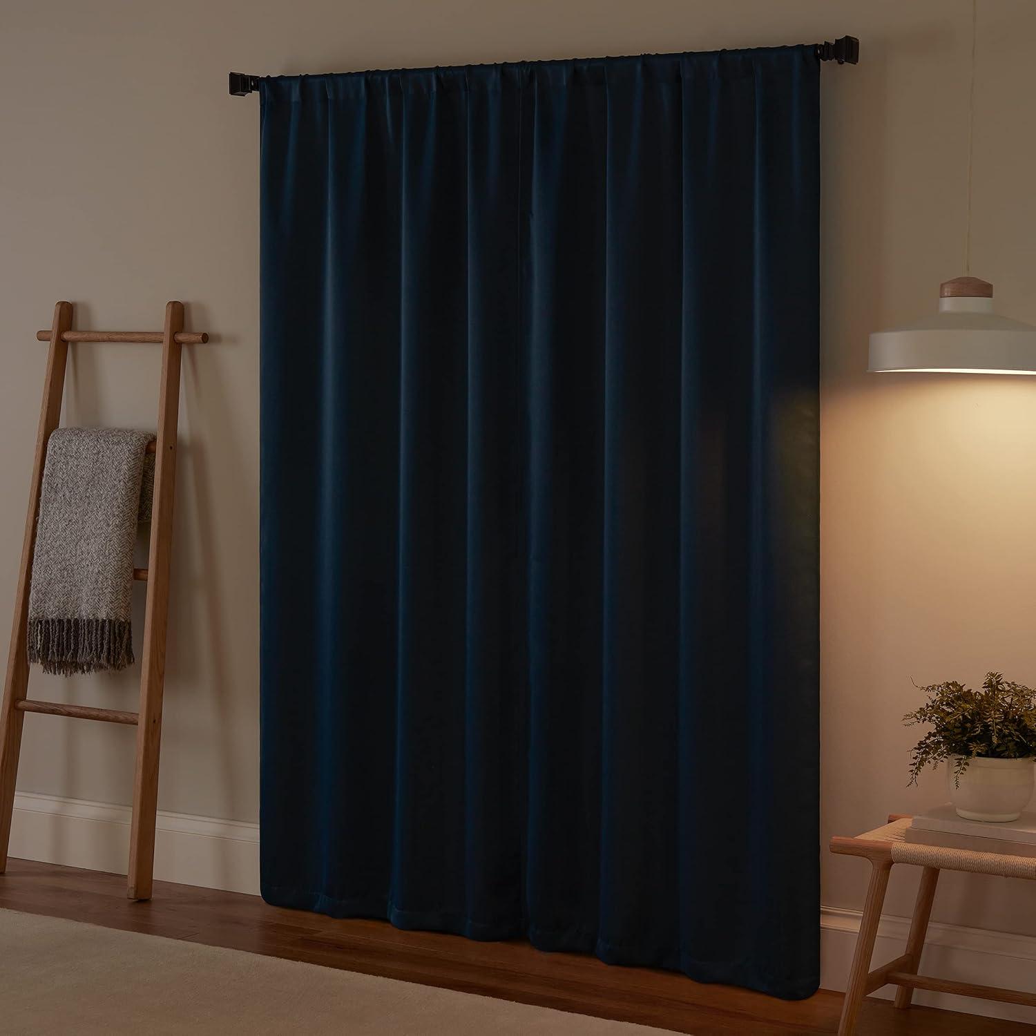 Indigo Blackout Thermal Rod Pocket Window Curtains, 37 x 84 Inch