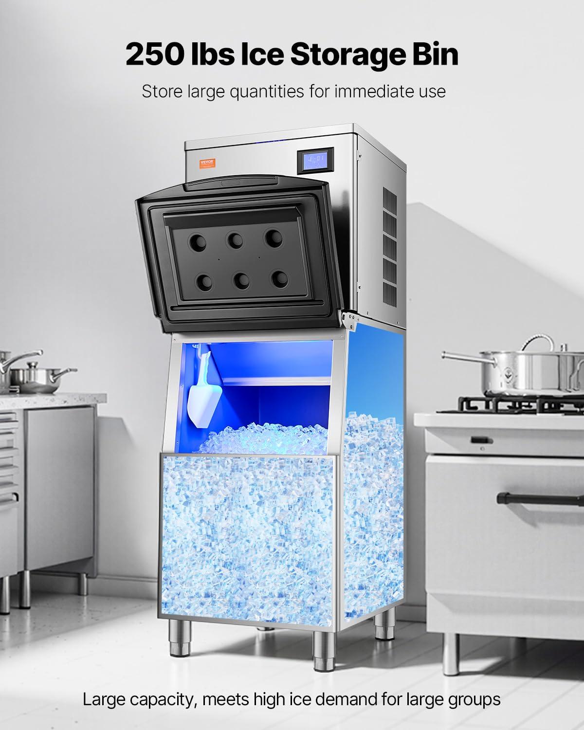 VEVOR Commercial Ice Maker Storage Bin, 250LBS Capacity Ice Bin, Stainless Steel Ice Storage Bin with Filter and Adjustable Anti-Slip Rubber Feet, Suitable for Restaurant Hotel and Beverage Shops