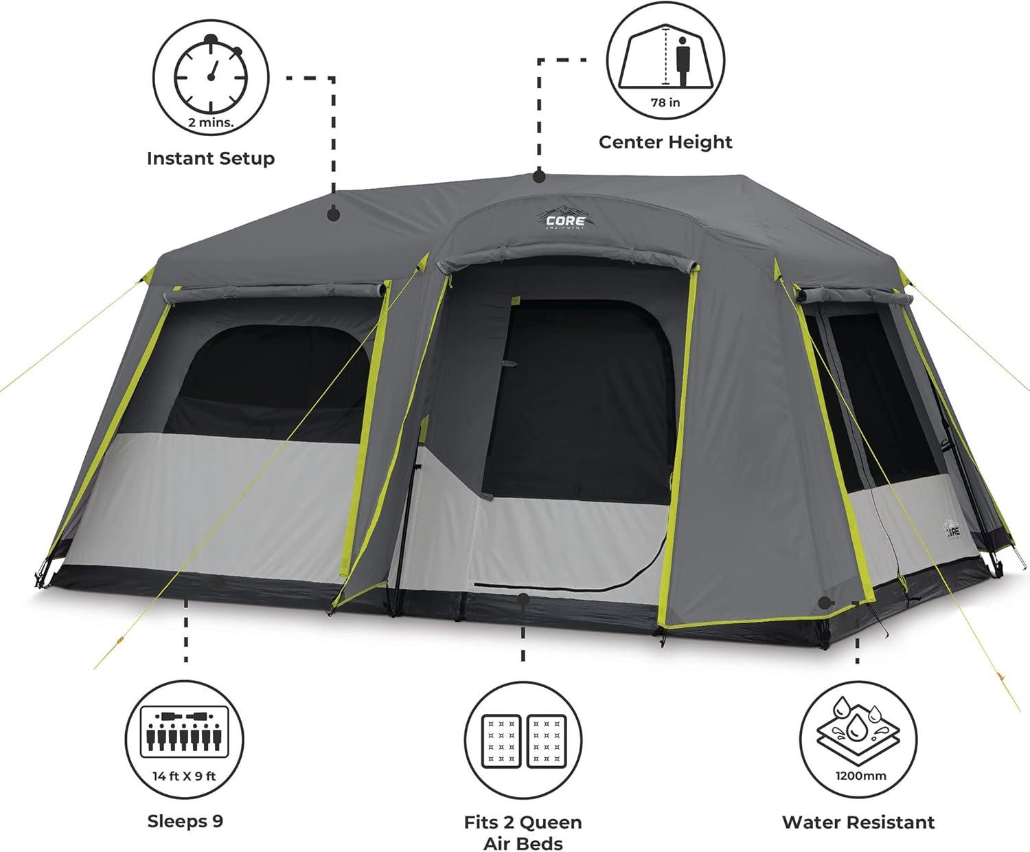 Core 9 Person Instant 18.98 Kgs Cabin Tent 1 ea