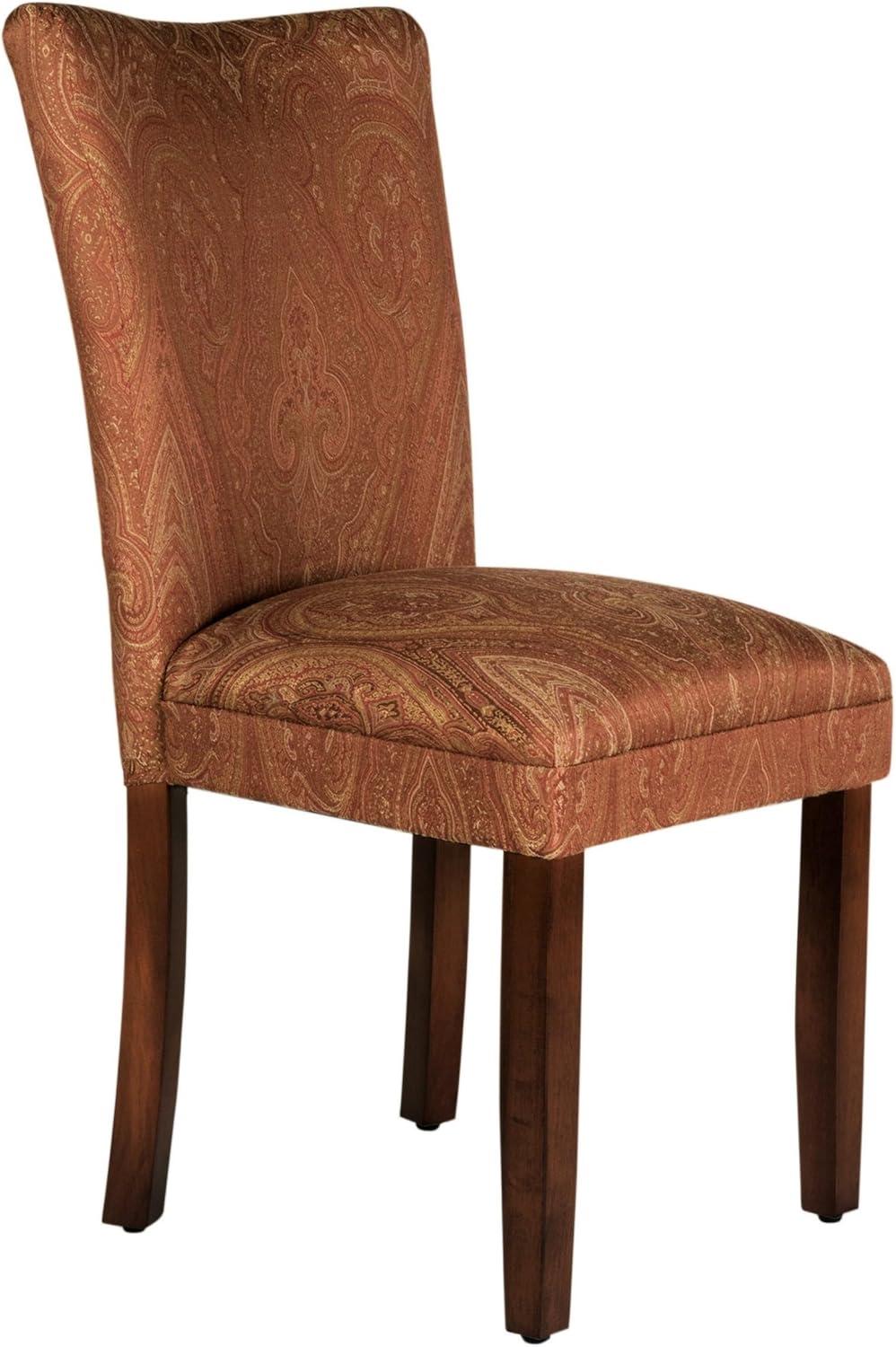 Red and Gold Upholstered Parsons Dining Side Chair with Wood Legs