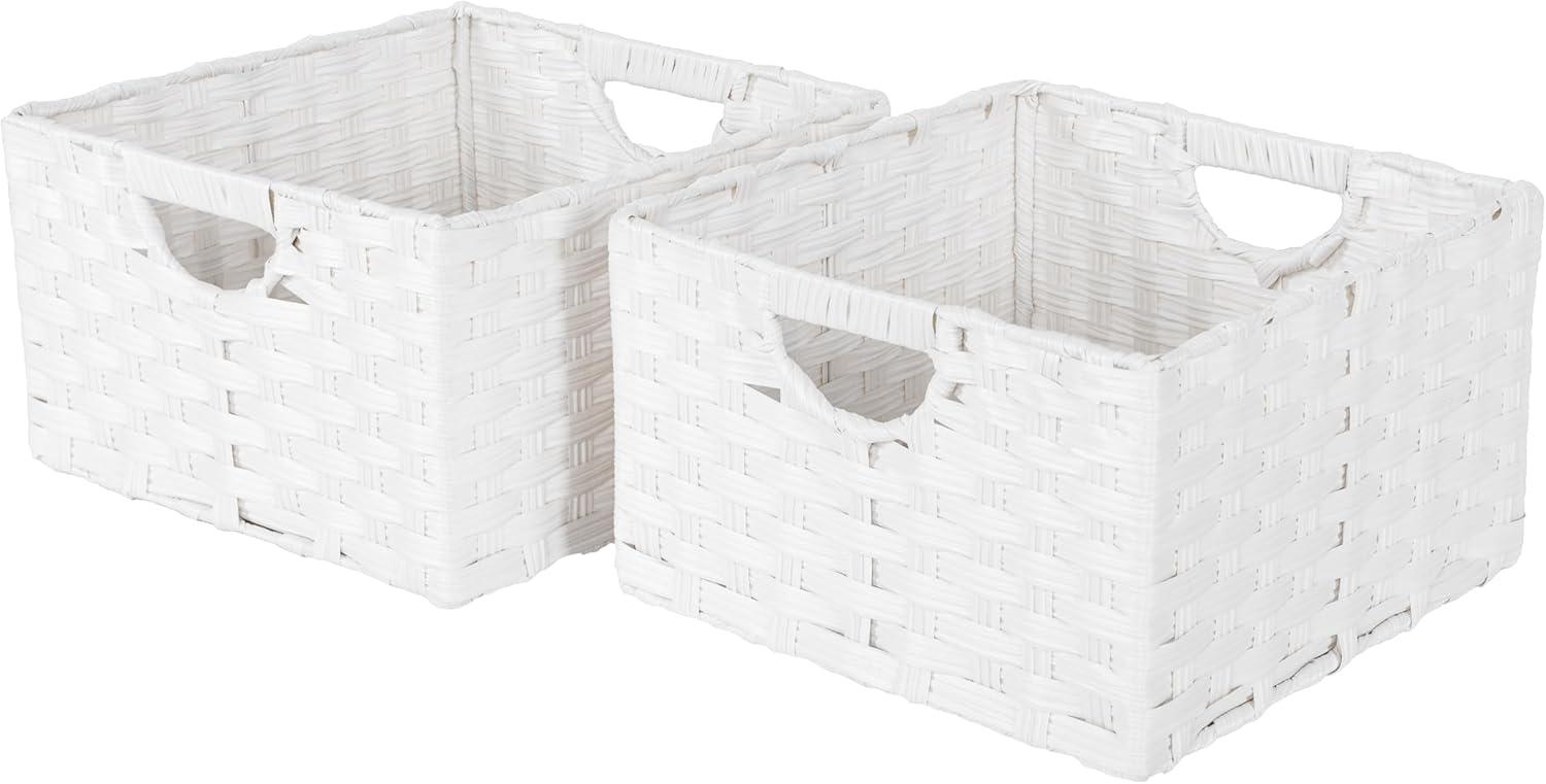 White Handwoven Square Storage Baskets with Handles (2-Pack)