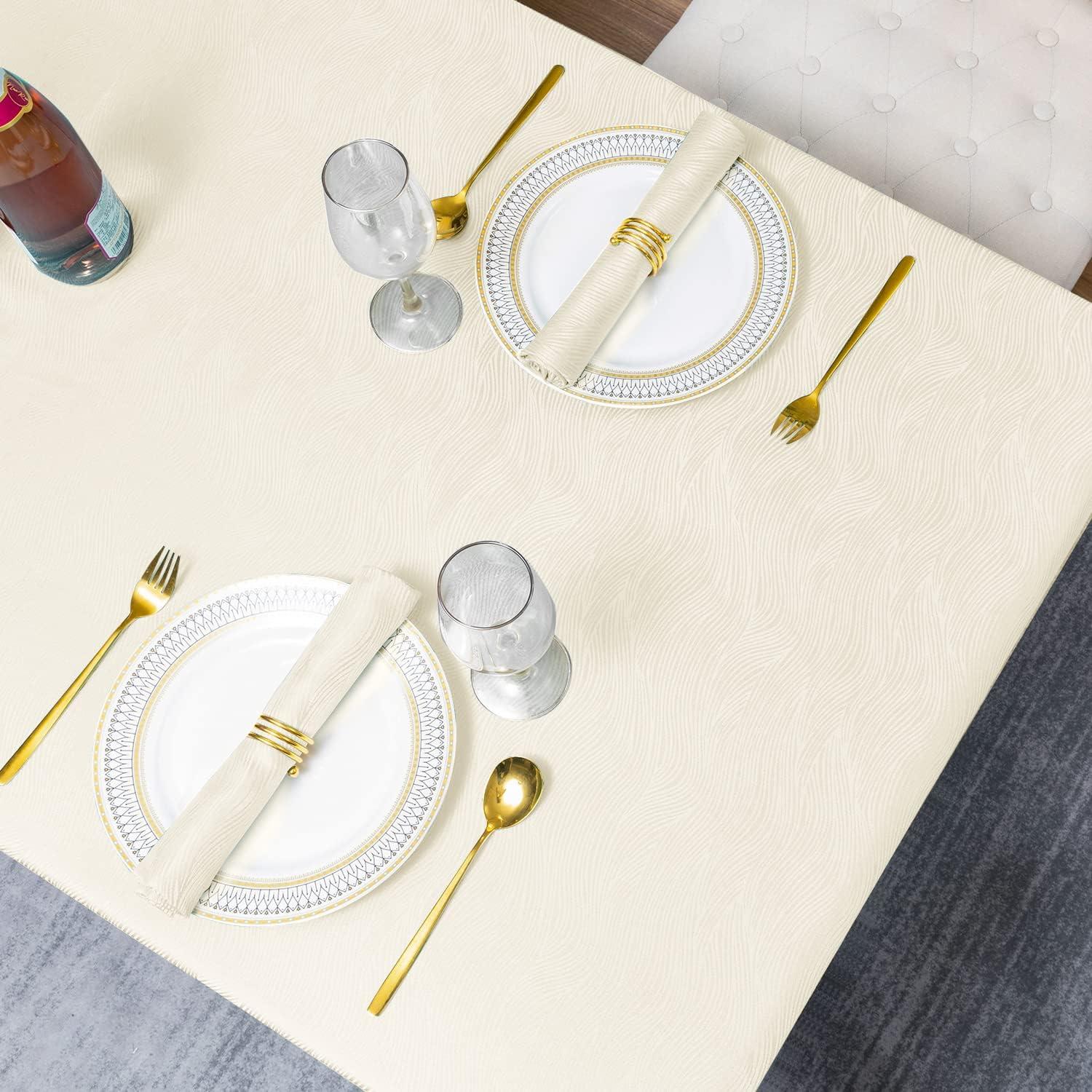 Softalker Jacquard Rectangle Tablecloth, Swirl Design Waterproof Stain Resistant Table Cover Wrinkle Free Heavy Weight Table Cloths for Dinner/Parties/Holiday - 60 x 104 Inch, Ivory