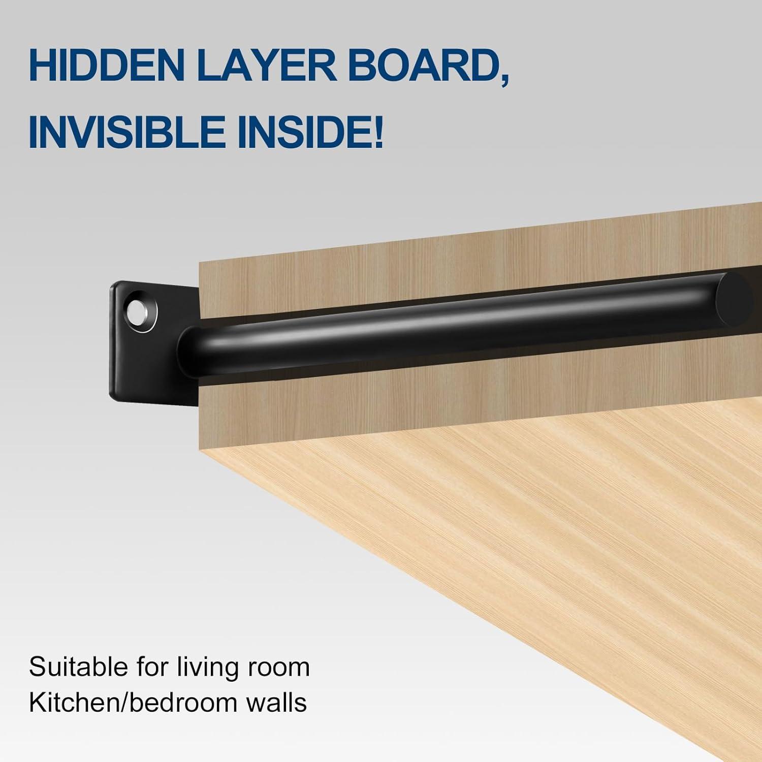 8 Pcs 6" Black Solid Steel Floating Shelf Bracket Blind Shelf Supports - Hidden Brackets for Floating Wood Shelves - Concealed Blind Shelf Support – Screws and Wall Plugs Included