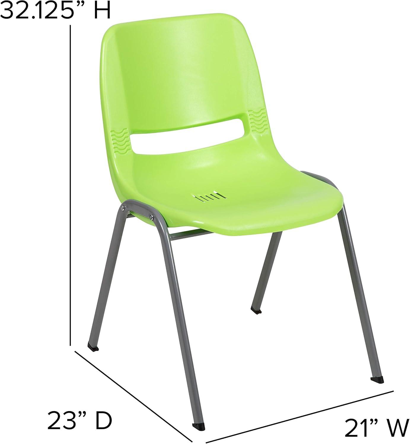 Flash Furniture HERCULES Series 5 Pack 880 lb. Capacity Green Ergonomic Shell Stack Chair with Gray Frame