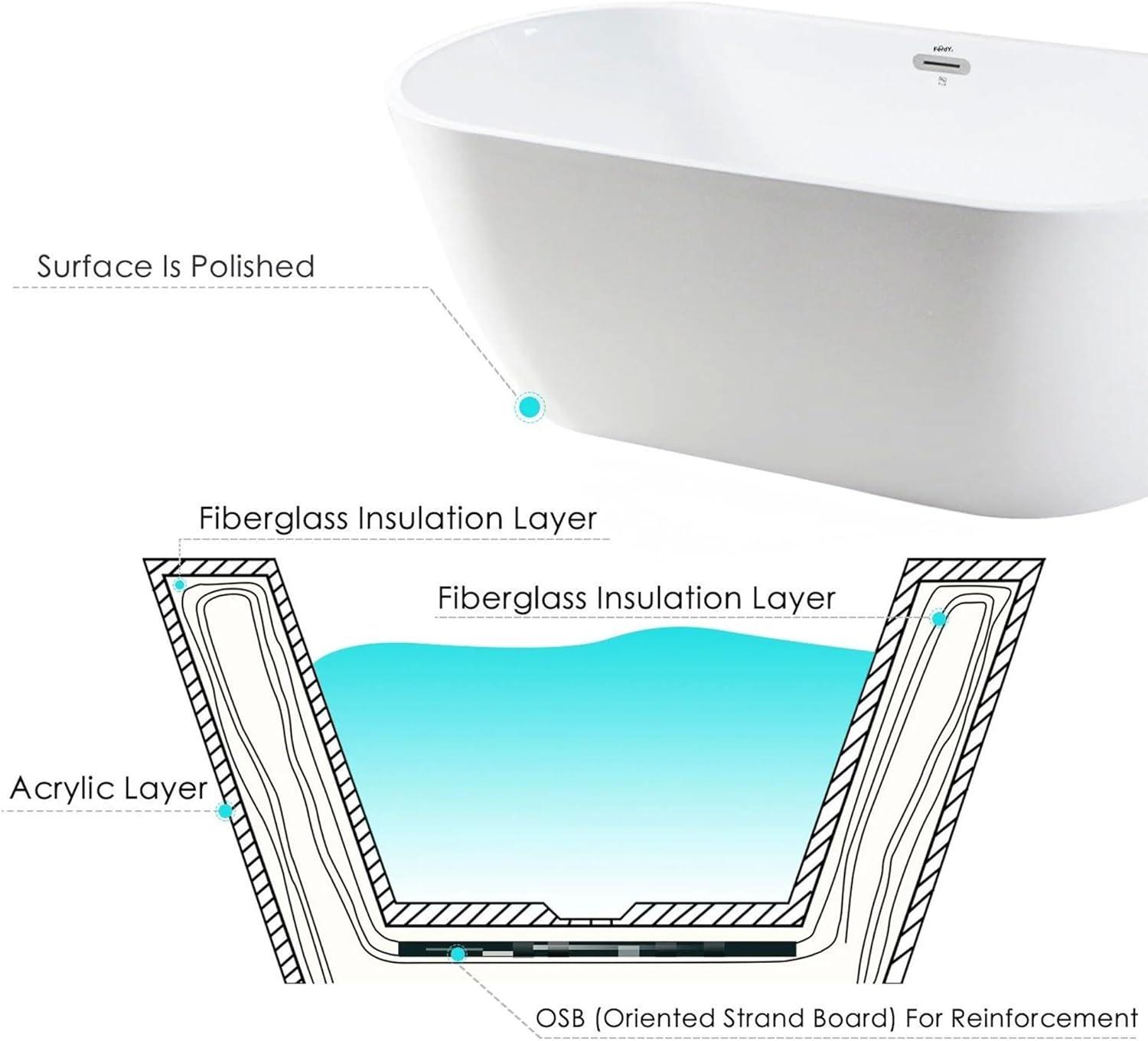 Bali Freestanding Soaking Bathtub with Chrome Drain