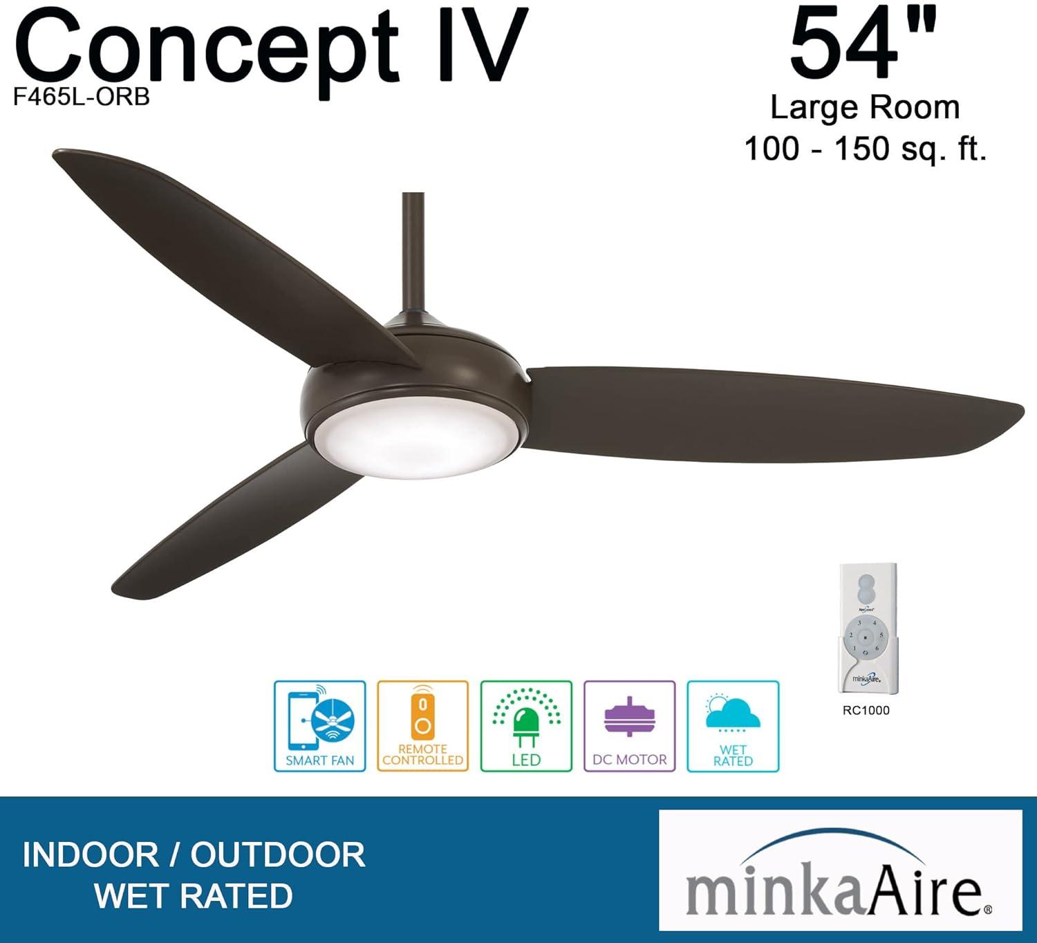 54" Concept IV 3 -Blade LED Smart Standard Ceiling Fan with Remote Control and Light Kit Included