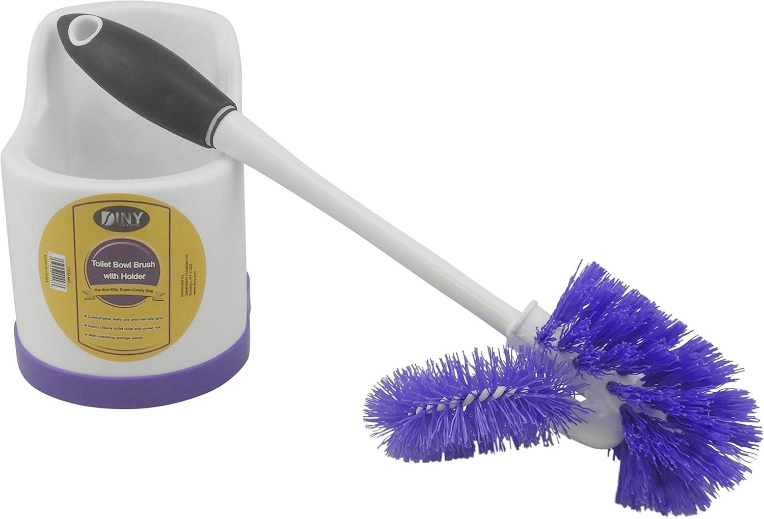 Round Plastic Toilet Bowl Brush with Holder and Rim Cleaner