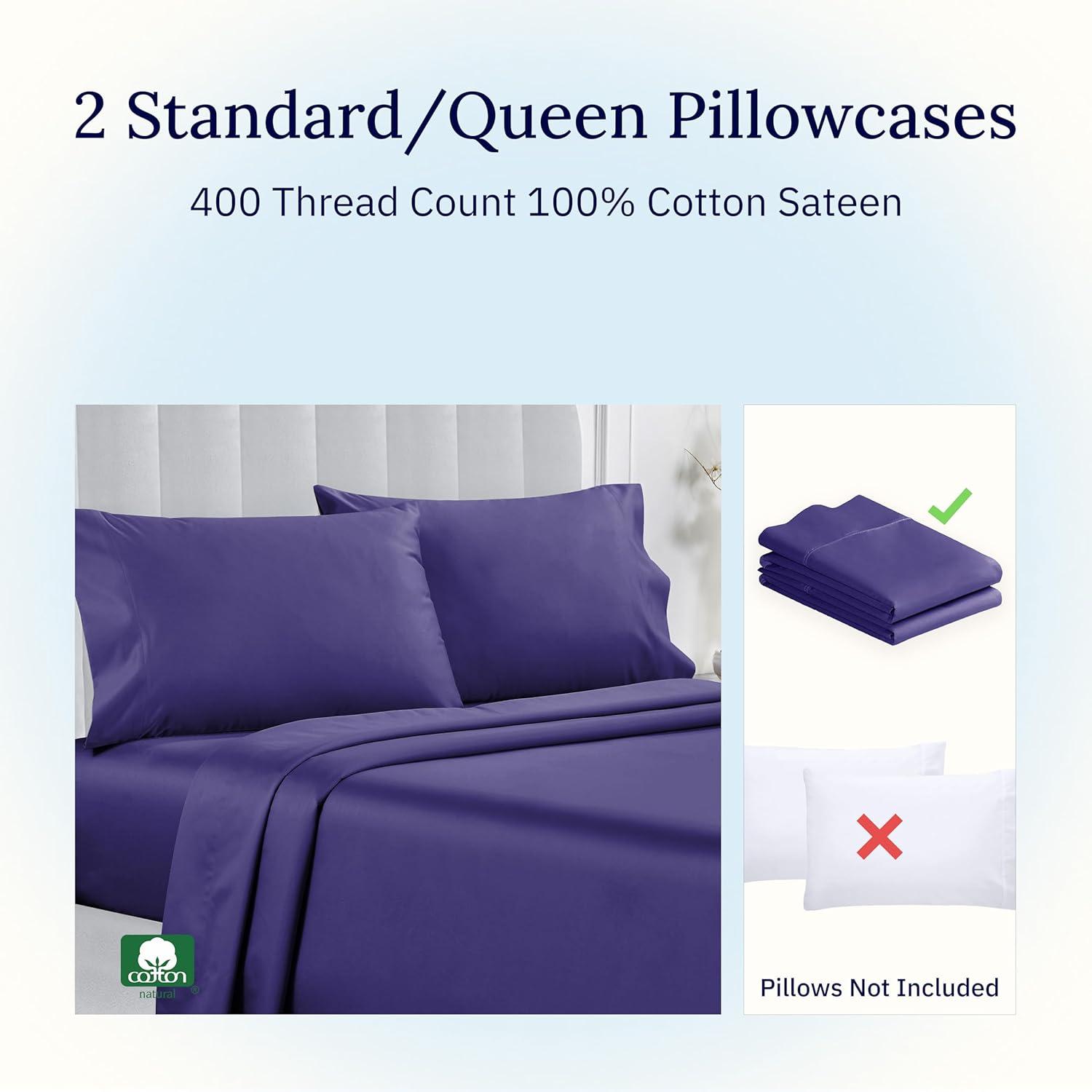 California Design Den Standard Pillow Cases Set Of 2 - 400 Thread Count, 100% Cotton Sateen, Breathable, Cooling, Soft, Perfect fit for Queen and Standard Pillows - Dark Purple