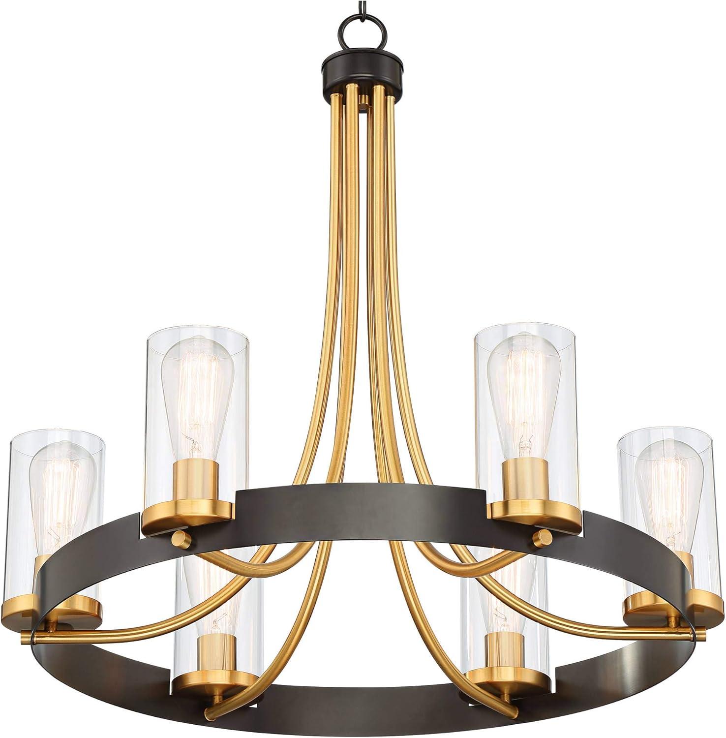 Stiffel Ferrers Dark Bronze Gold Chandelier 26" Wide Clear Glass Shade 6-Light Fixture for Dining Room House Foyer Kitchen Island Entryway Bedroom