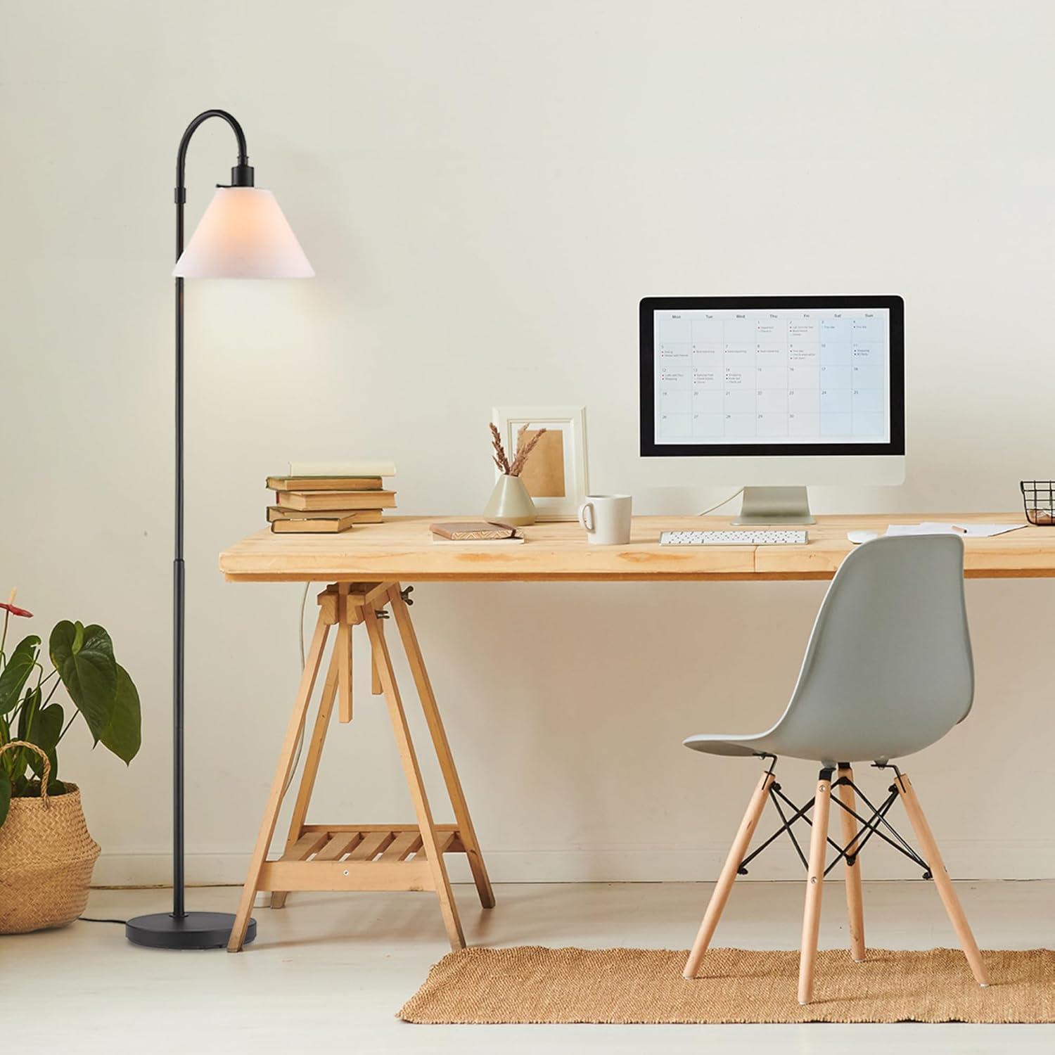 Globe Electric Barden 58" Black Floor Lamp with Dark Gray Velvet Shade Made of Metal Material