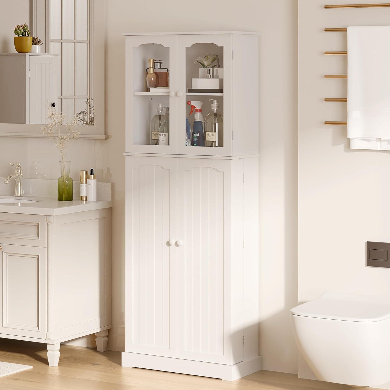 Latitude Run® HOMCOM 41" Modern Kitchen Pantry Freestanding Storage Cabinet With Double Doors Adjustable Shelves For Living Room - White