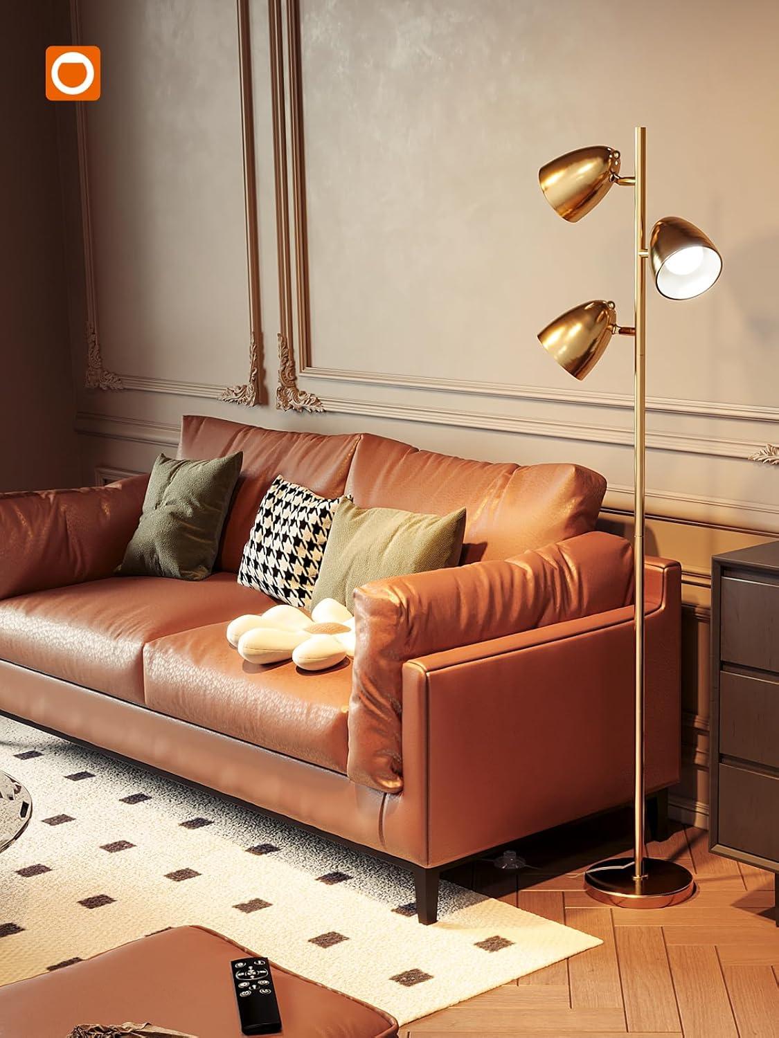 Brightech Jacob 64" Modern 3-Light Adjustable LED Floor Lamp with Gold Brass Finish and Metal Cone Shades, Bulbs Included