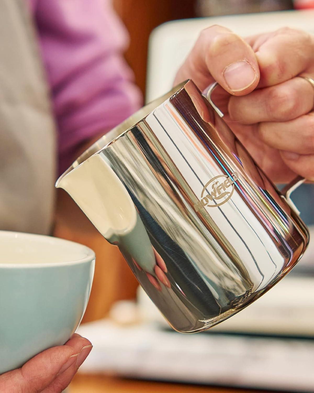 12oz (350ml) Milk Frothing Pitcher 304 Stainless Steel Steaming Jug with Latte Art Pen Anti-Scald Handle & Scale Barista Frother Cup for Cappuccino, Latte, Coffee Accessories