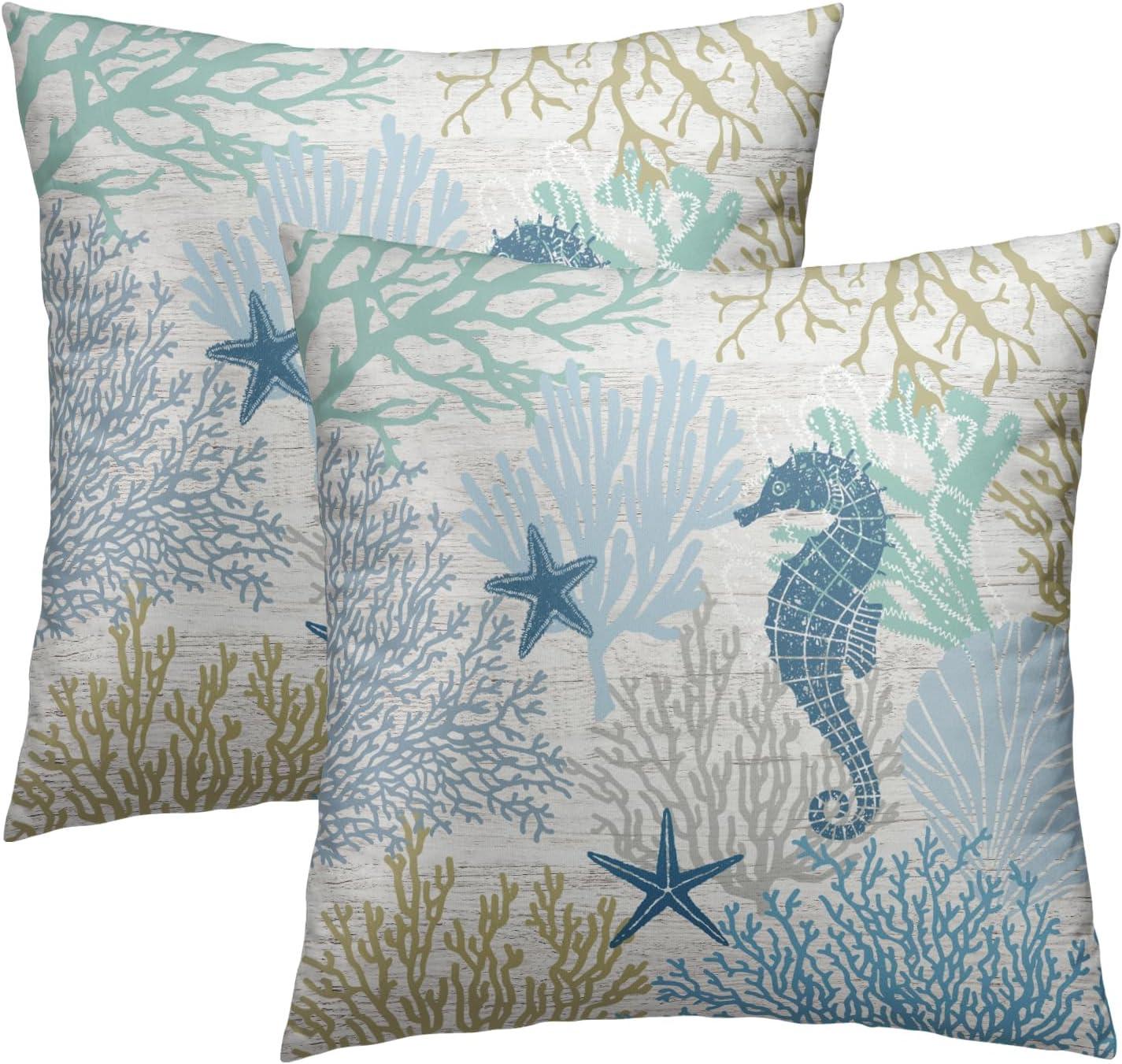Burnt Orange Summer Outdoor Coastal Pillow Covers 18x18 Inch Set of 2 Fall Coral Seashell Starfish Throw Pillows Ocean Themed Beach Nautical Decorative Cushion Cases for Couch Decorations