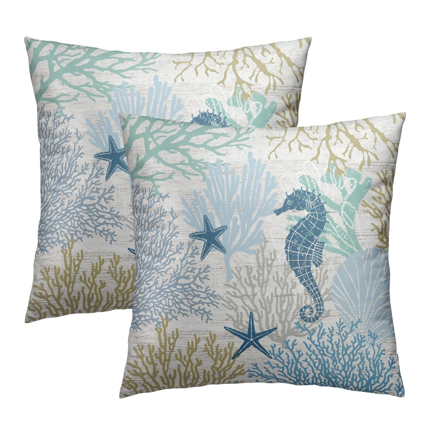 Burnt Orange Summer Outdoor Coastal Pillow Covers 18x18 Inch Set of 2 Fall Coral Seashell Starfish Throw Pillows Ocean Themed Beach Nautical Decorative Cushion Cases for Couch Decorations