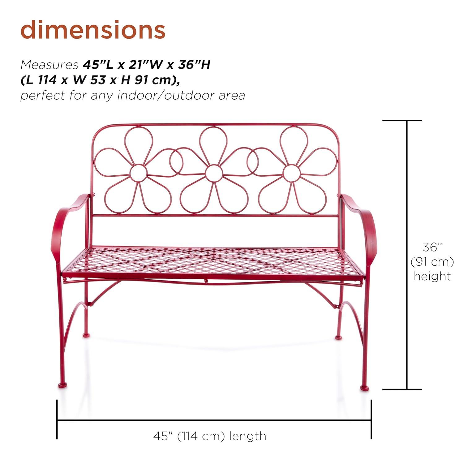 Alpine Corporation 45" x 21" x 36" Steel Daisy Garden Bench, Red