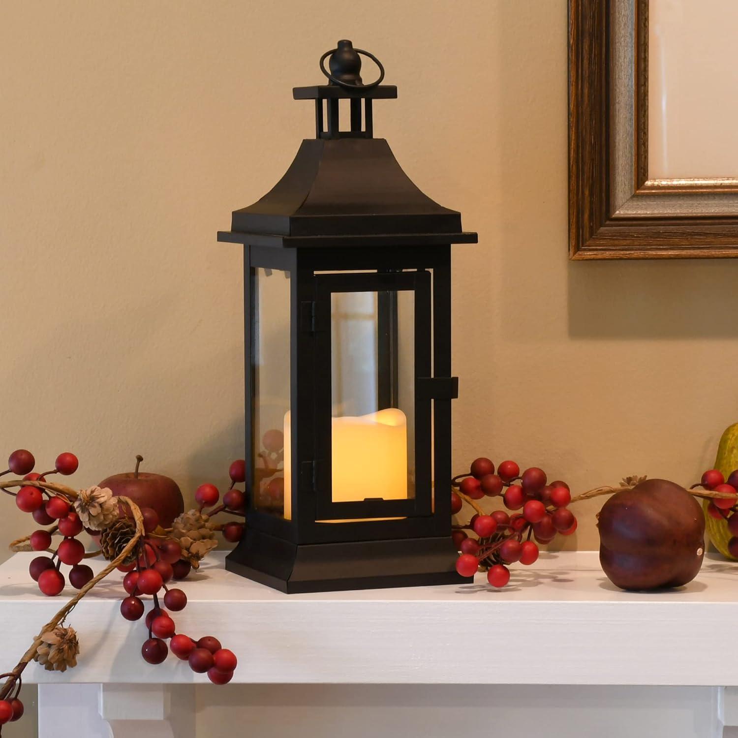 Amber Glow 5" Flameless LED Metal Lantern - Tabletop or Hanging