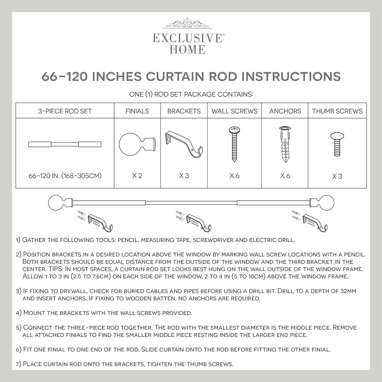 Amalgamated Textiles Exclusive Home Lancelot 1" Window Curtain Rod and Finial Set, Adjustable