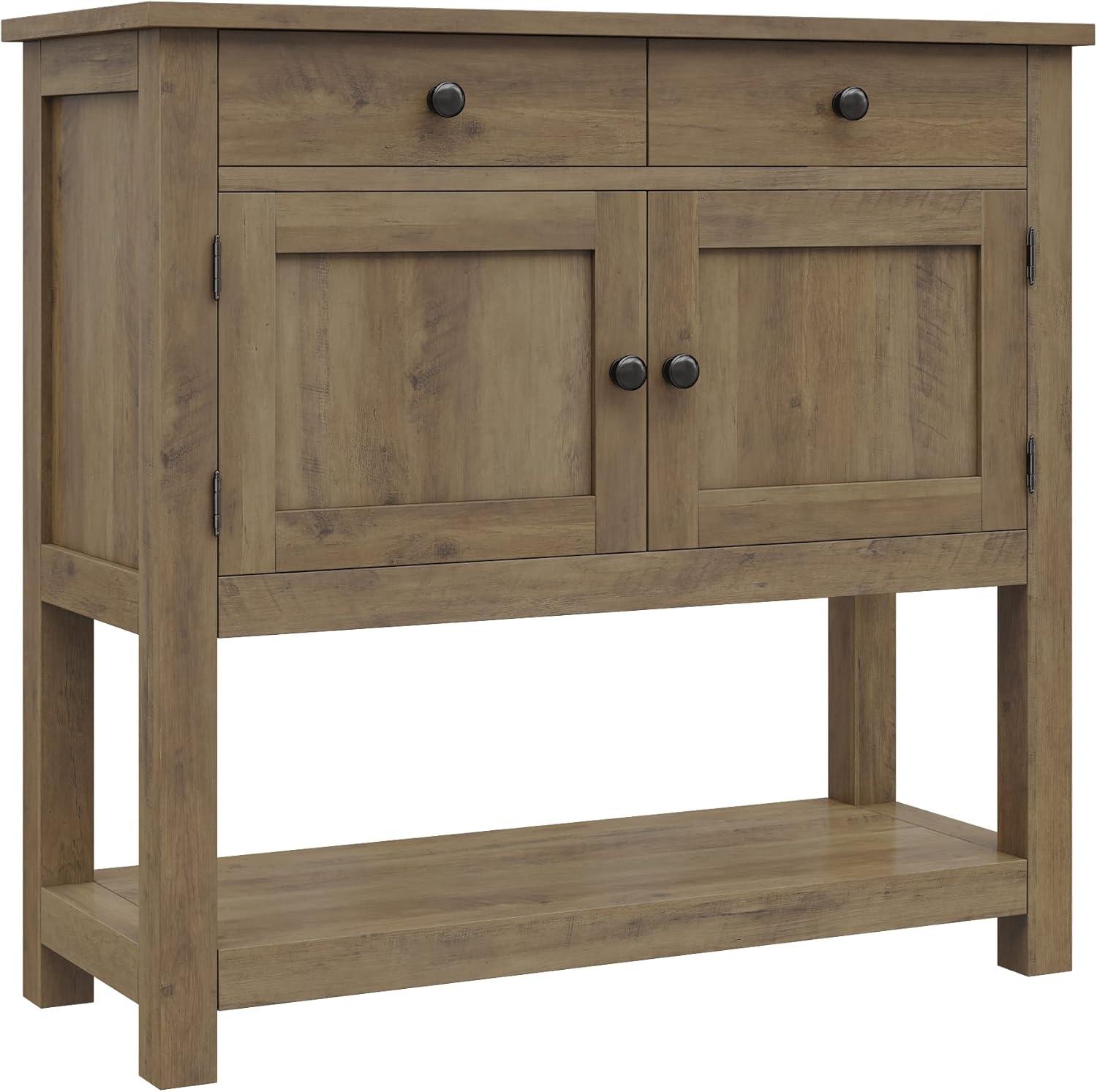 Homfa Farmhouse Console Table with 2 drawers & 2 door cabinet, Sofa Table Entryway Table with Storage Shelf for living room, Hallway, Brown
