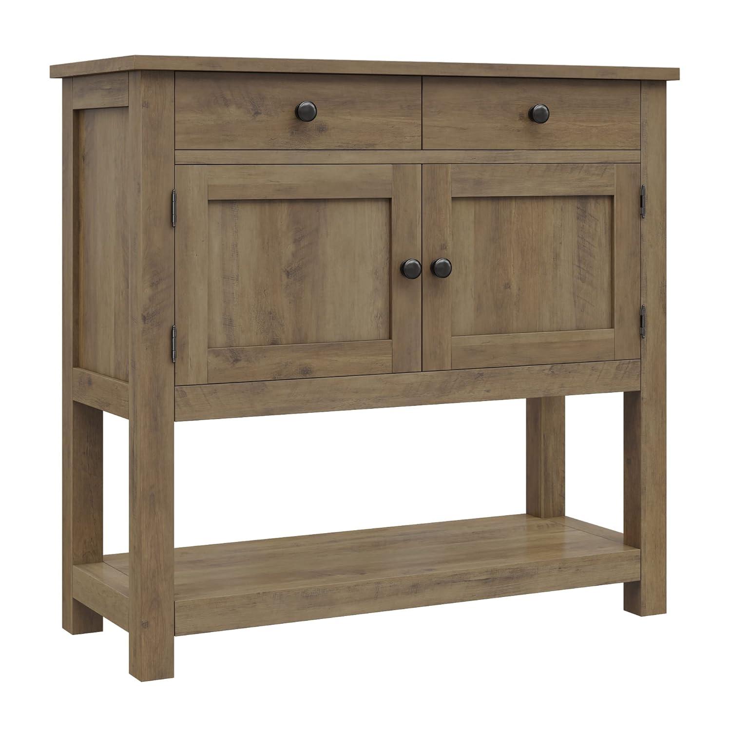 Homfa Farmhouse Console Table with 2 drawers & 2 door cabinet, Sofa Table Entryway Table with Storage Shelf for living room, Hallway, Brown