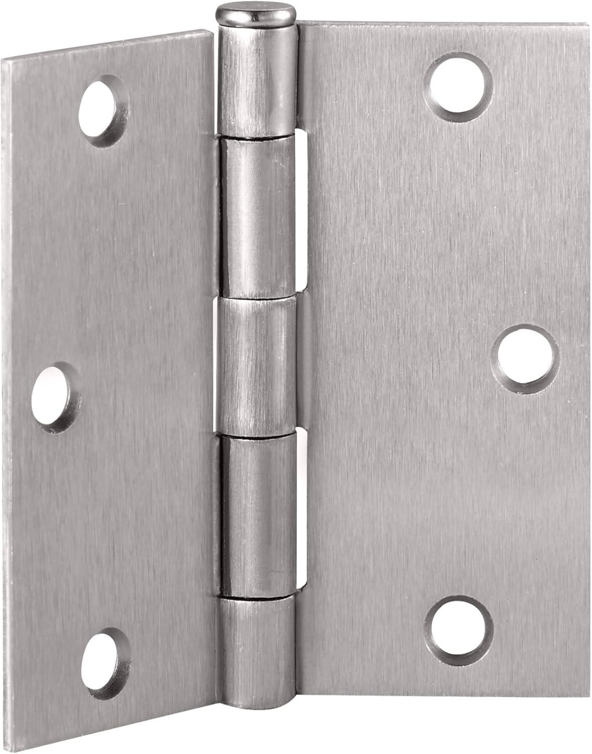 Brushed Nickel 3.5 Inch Square Corner Door Hinges - 3 Pack