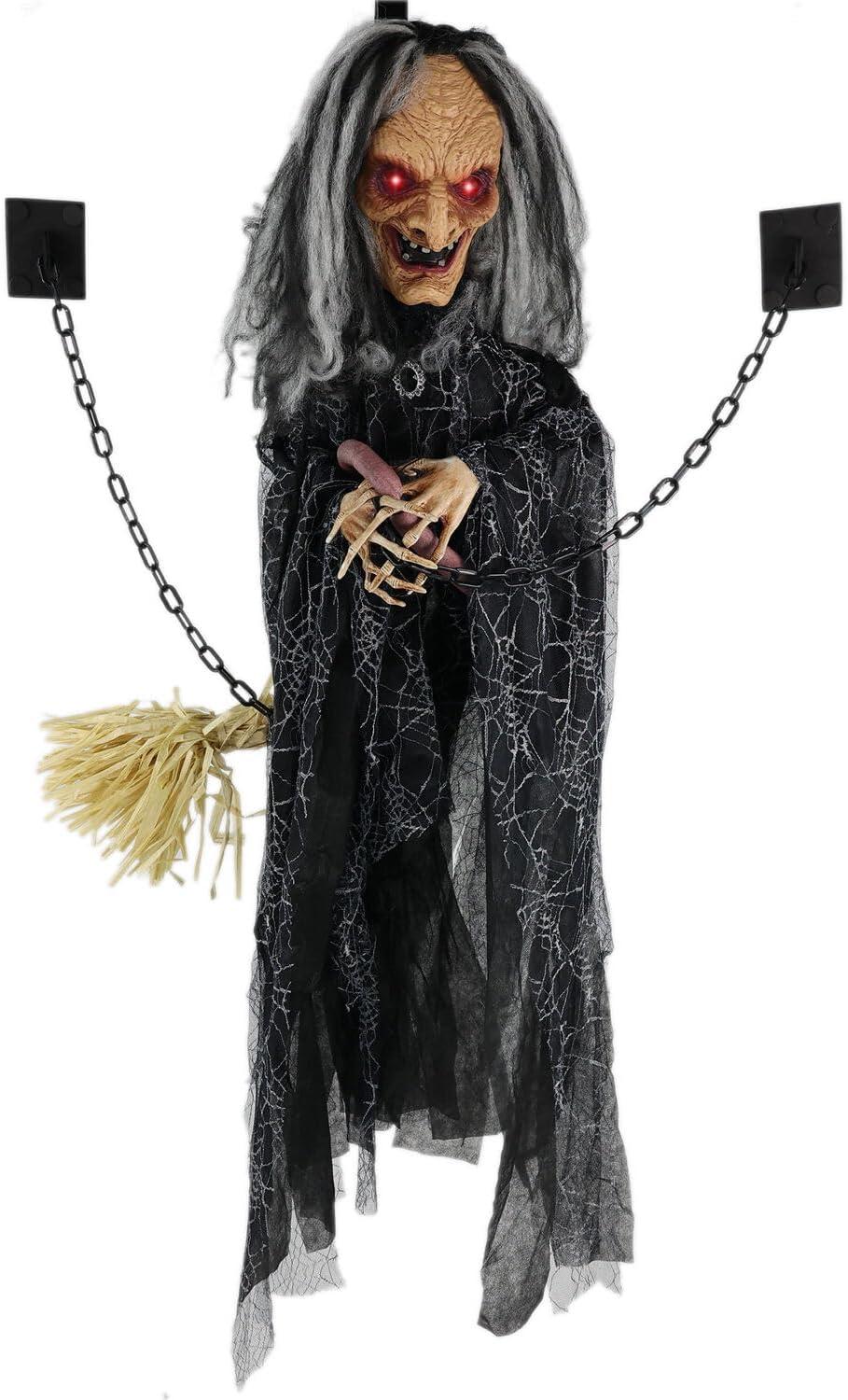 Haunted Hill Farm Lifesize Witch Prop with Lights and Sound, Indoor/Covered Outdoor Halloween Decoration