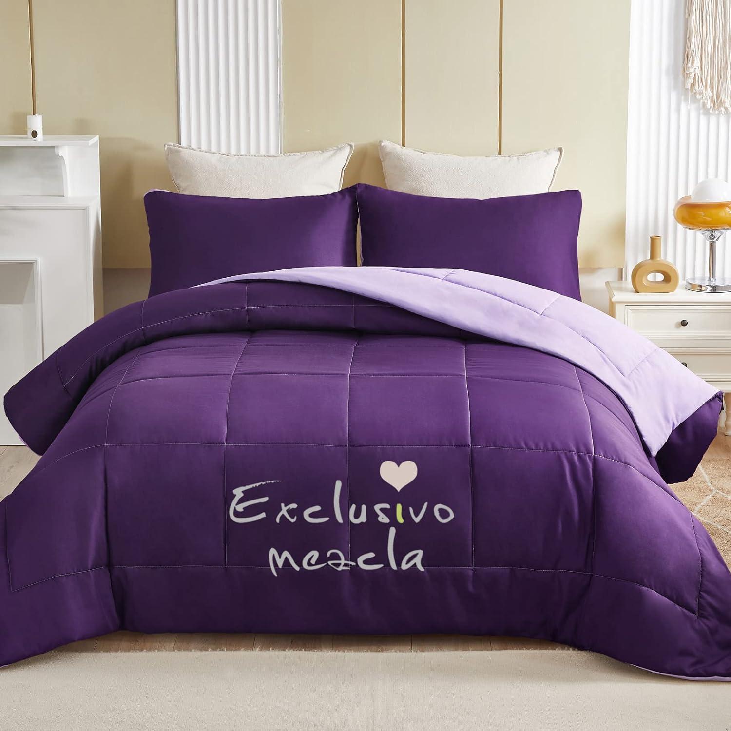 King Size Purple Reversible Down Alternative Comforter Set