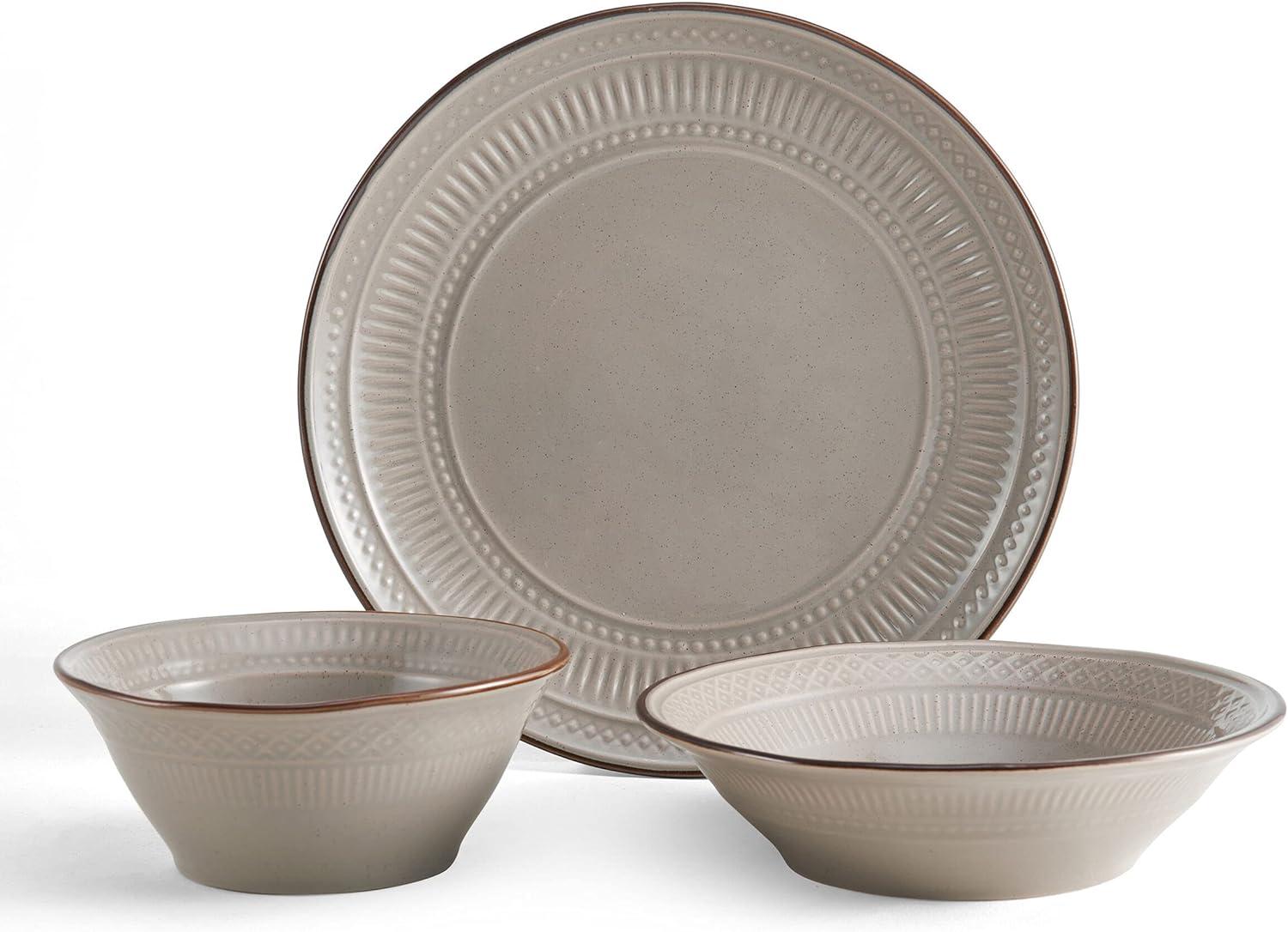 Easton Taupe Ceramic 12 Piece Dinnerware Set, Service for 4