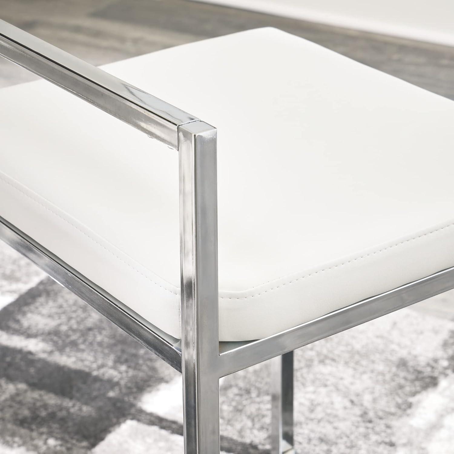 Signature Design by Ashley Madanere Contemporary Upholstered Stool with Metal Frame, 2 Count, White & Chrome