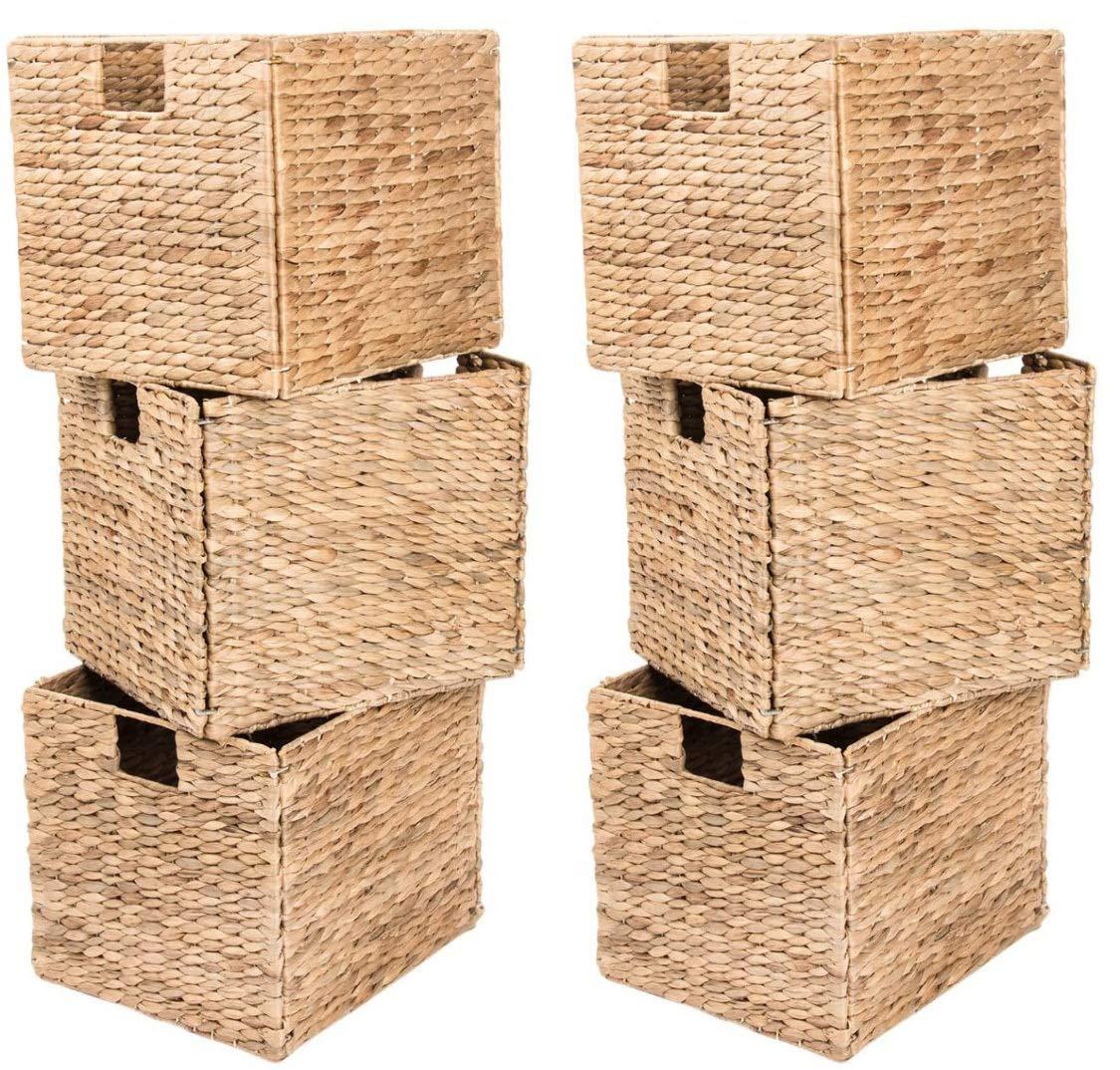 Westerly 2 Decorative Hand-Woven Water Hyacinth Wicker Storage Basket, 16 by 11 by 11 Ideal for Shelving Units