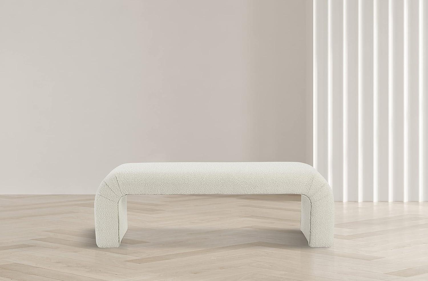 Meridian Furniture Niagara Cream Boucle Fabric Bench