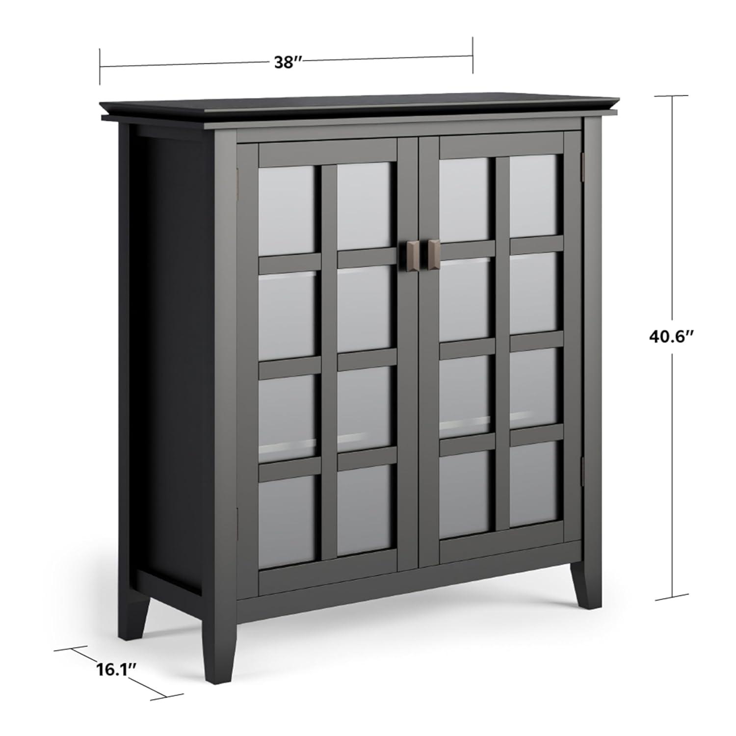 Simpli Home Artisan 38"W Solid Wood 4-Shelf Medium Storage Cabinet with Glass Doors and Adjustable Shelves