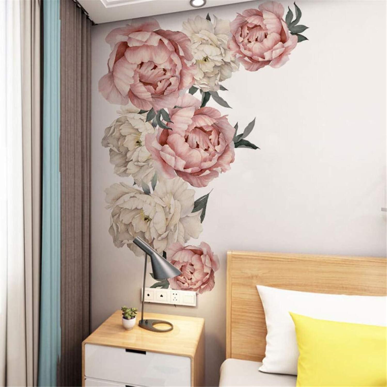 Waterproof Pink and White Peony Floral Wall Decal