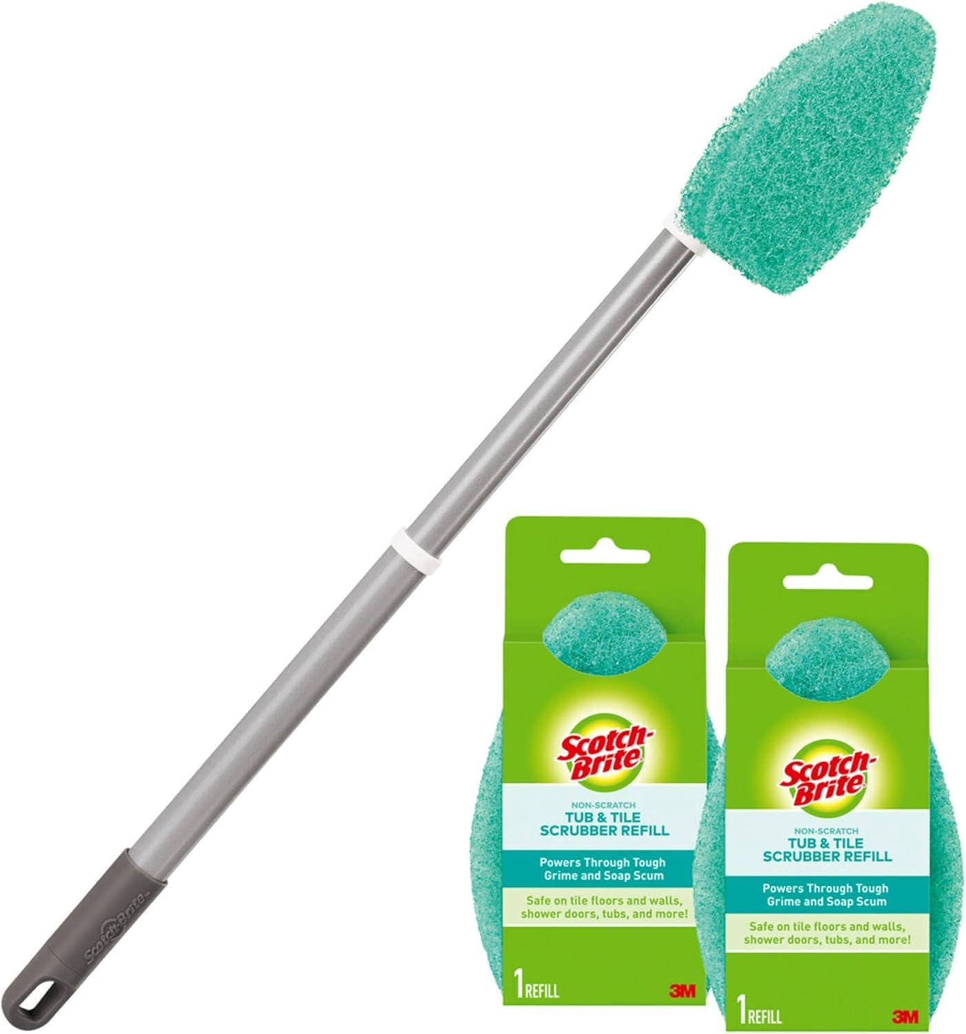 Extendable Non-Scratch Tub and Tile Scrubber Kit with Handle and Pads