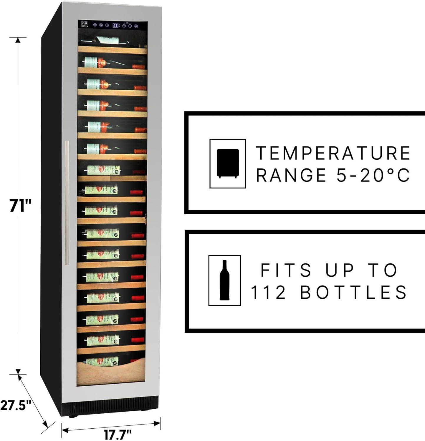 Elite Compressor 112 Bottle Wine Cellar Cooling Unit in Blackand Silver, Built-In/Freestanding with Reversible Door
