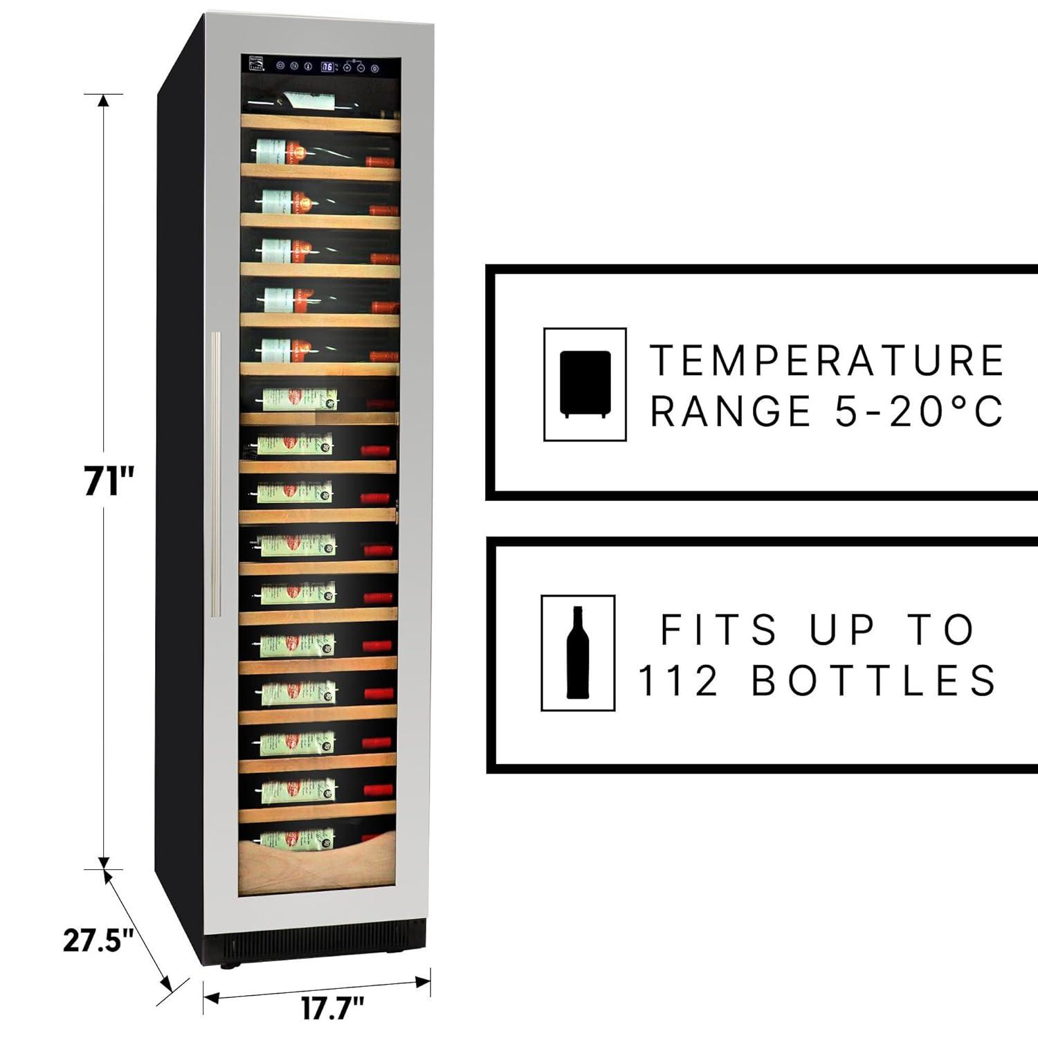 Elite Compressor 112 Bottle Wine Cellar Cooling Unit in Blackand Silver, Built-In/Freestanding with Reversible Door