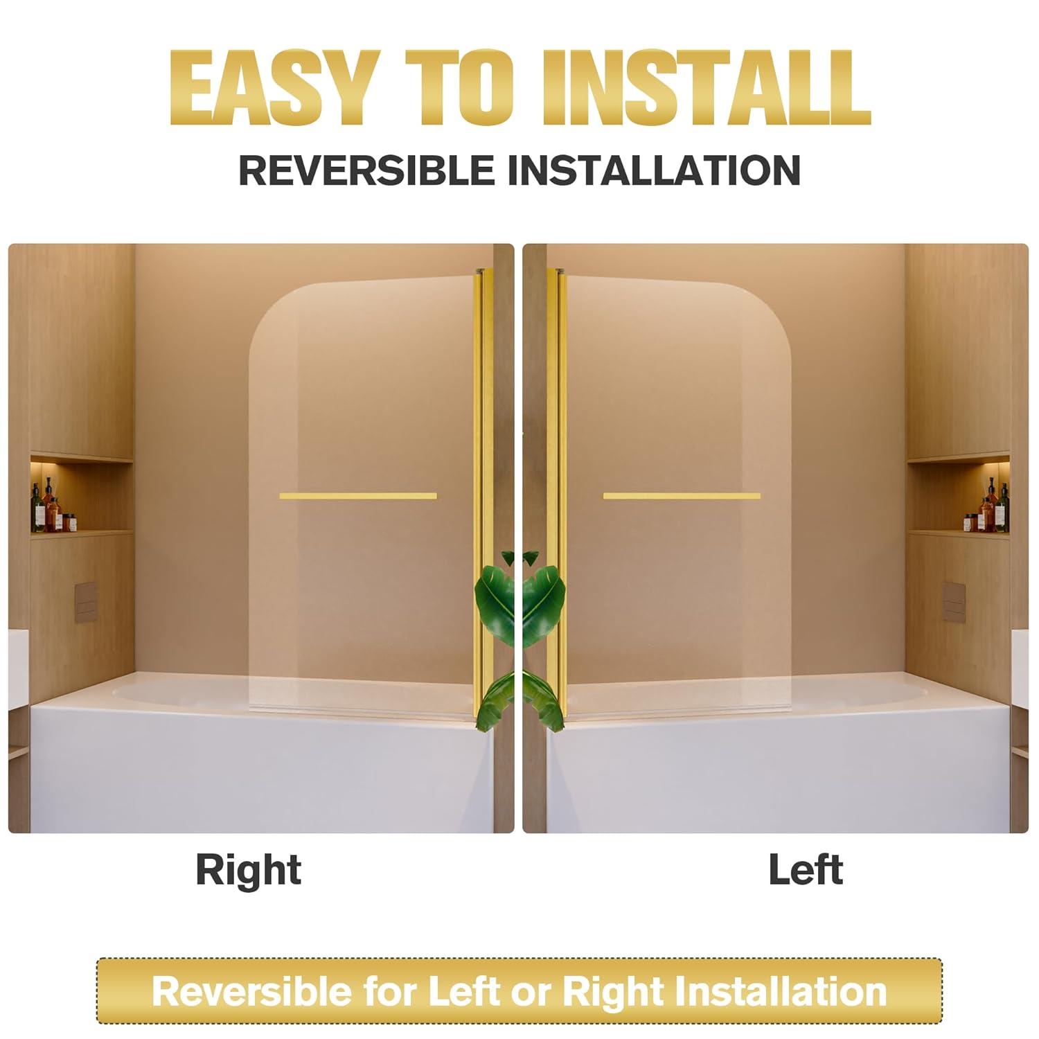 31 In. W * 55 In. H Frameless Shower Doors For Bathtub, 1/4" (6Mm) Thick SGCC Tempered Glass Door, Pivot Shower Door Panel For Bathroom
