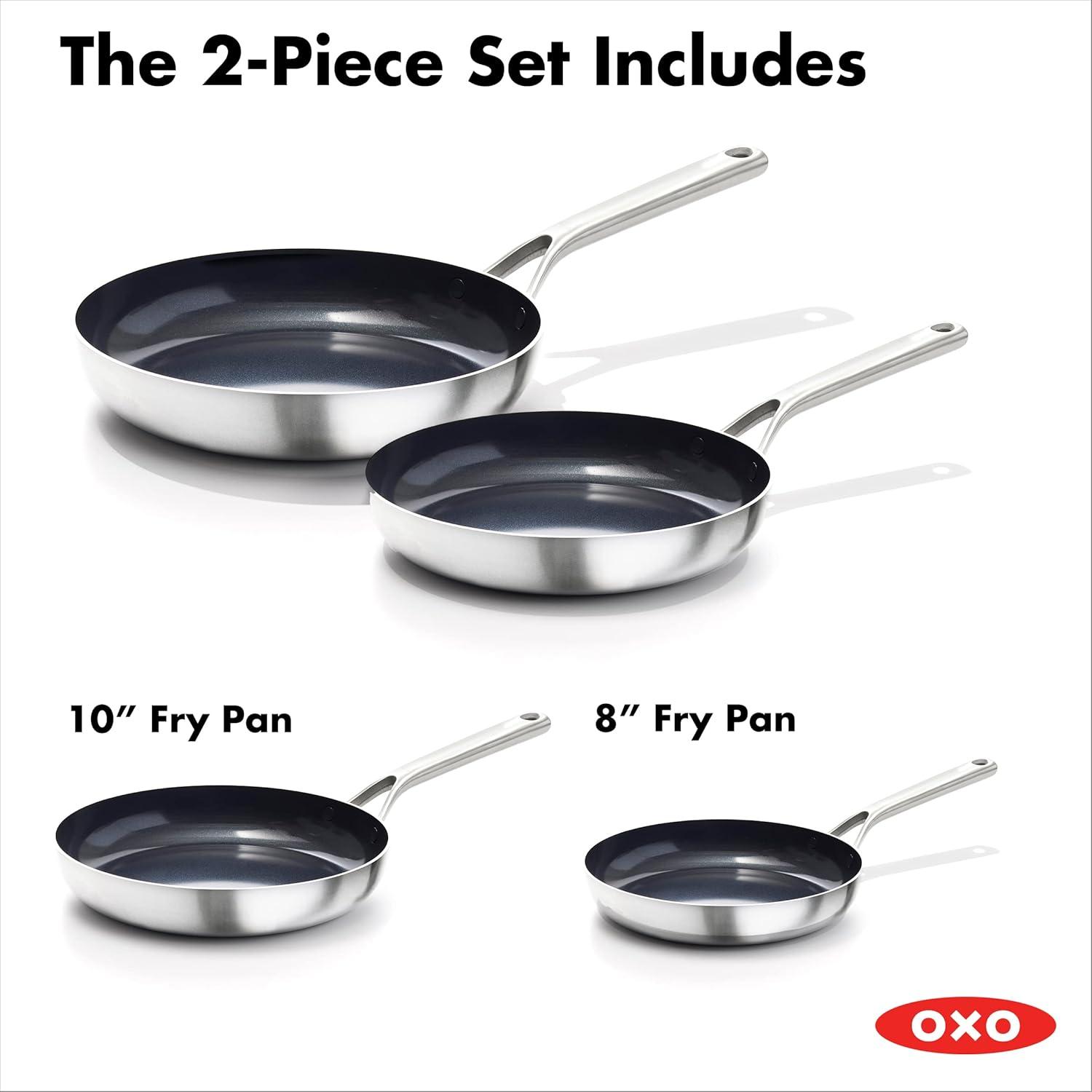 OXO Mira 3-Ply Stainless Steel Non-Stick Frying Pan Set, 8" And 10"