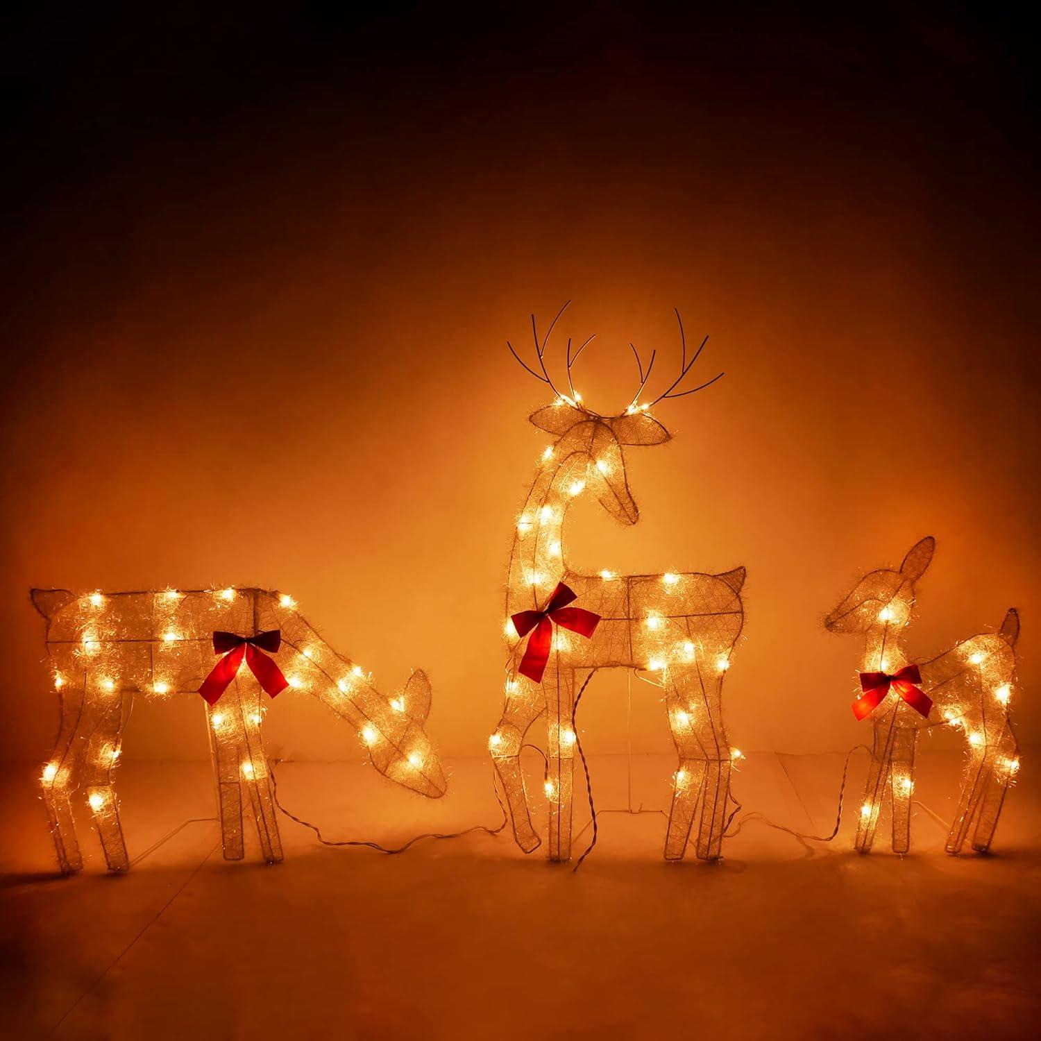 Warm White Metal Frame Christmas Reindeer Family Yard Lights