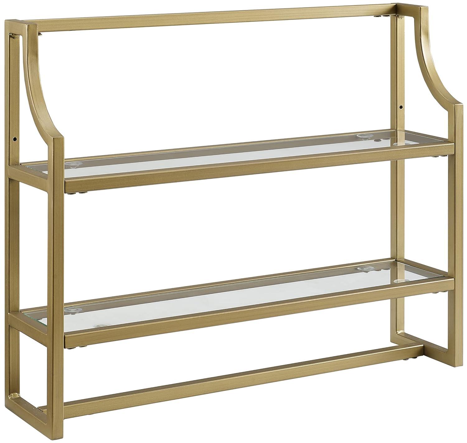Crosley Aimee Wall Shelf Gold: Modern Luxury Storage with Tempered Glass, Steel Frame, Open Design