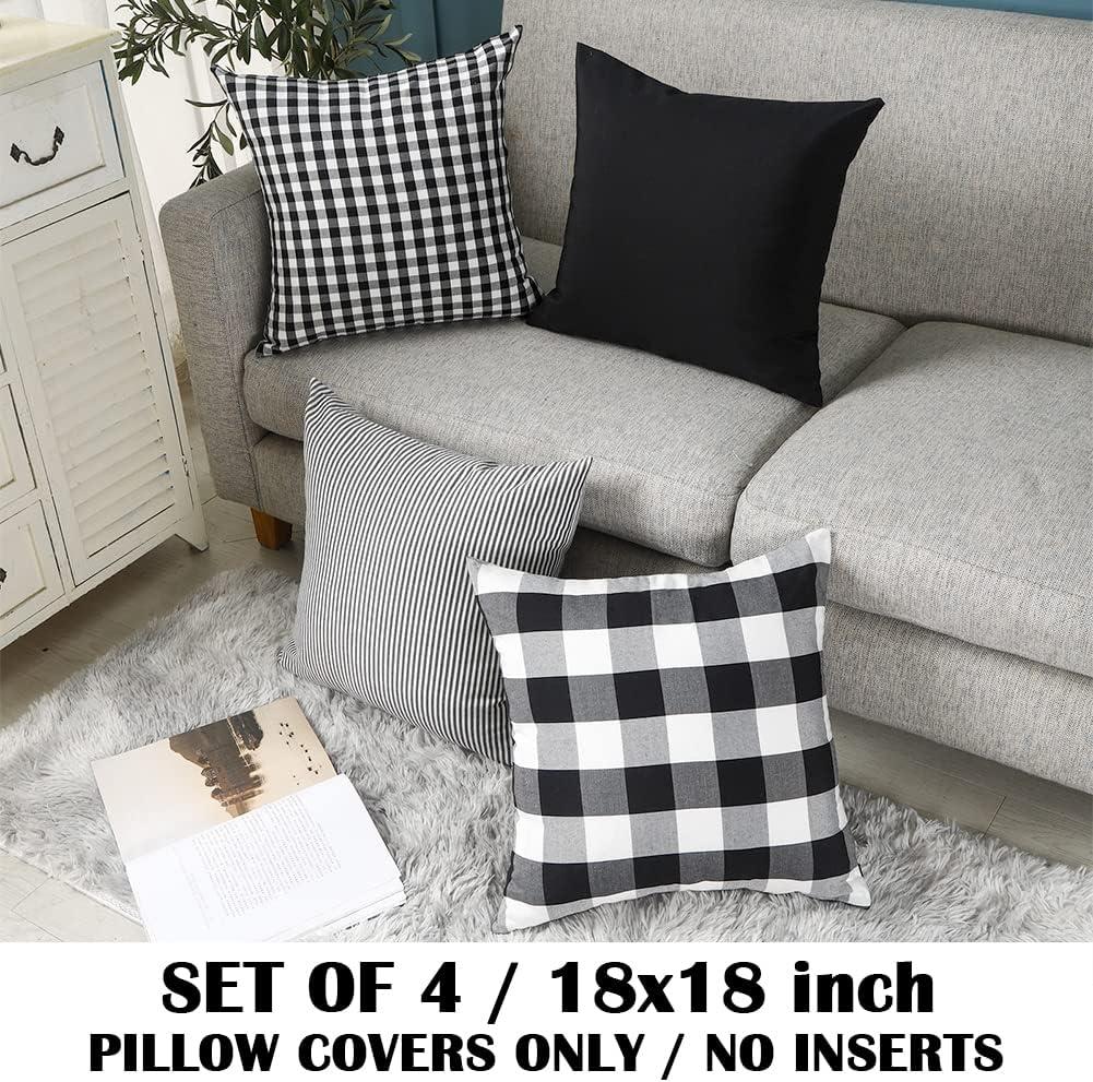 Black and White Buffalo Plaid Polyester Outdoor Pillow Covers Set